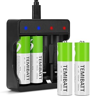 1.5V USB-C Rechargeable AA Lithium Battery & Charger Kit - 1500mAh High Capacity, 1200 Cycles, Fast Charging (4 Batteries + Charger) Safe for Toys, Cameras & Electronics