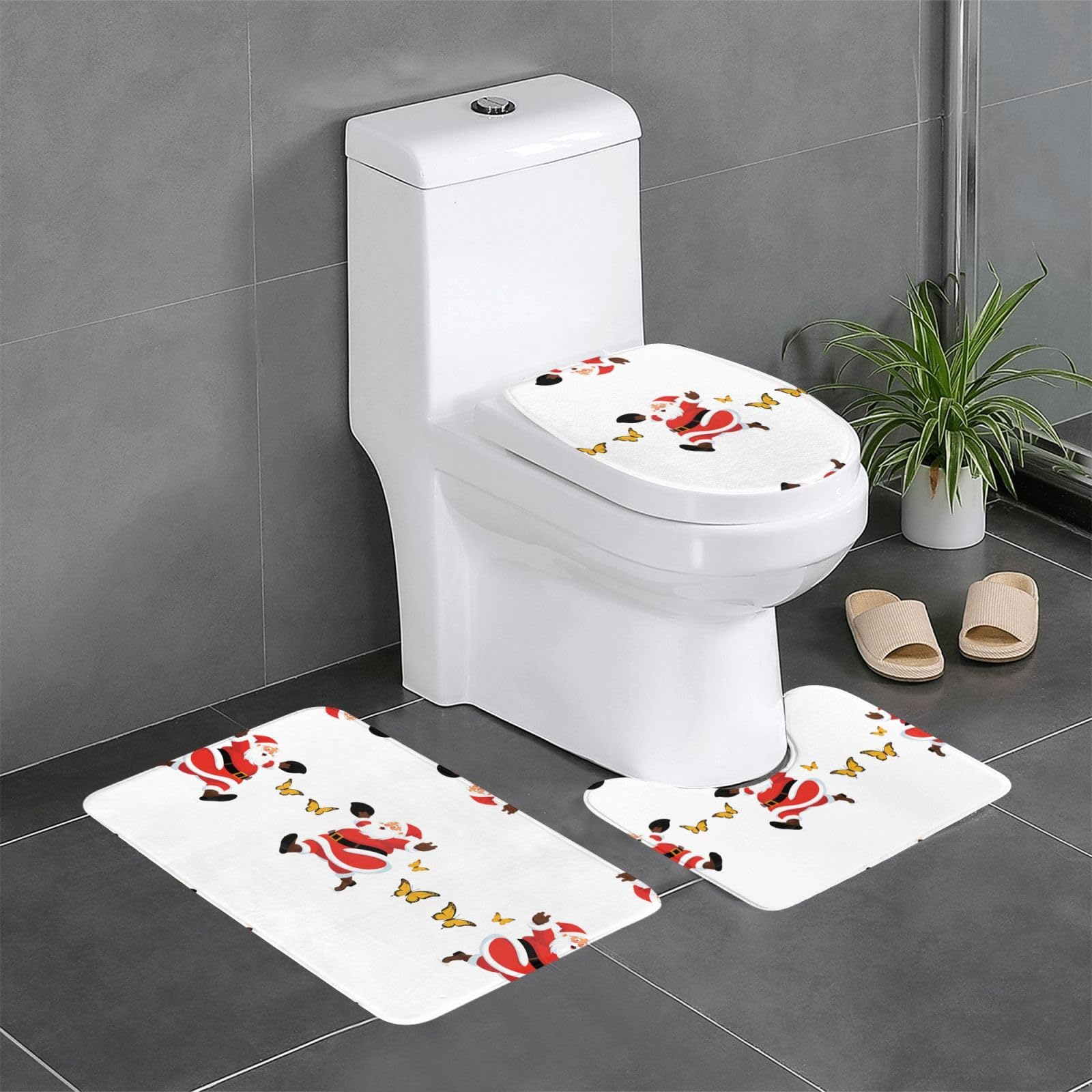 Tapis de salle de bain lot de 3 WHJSSF motif Père Noël 61x40 cm