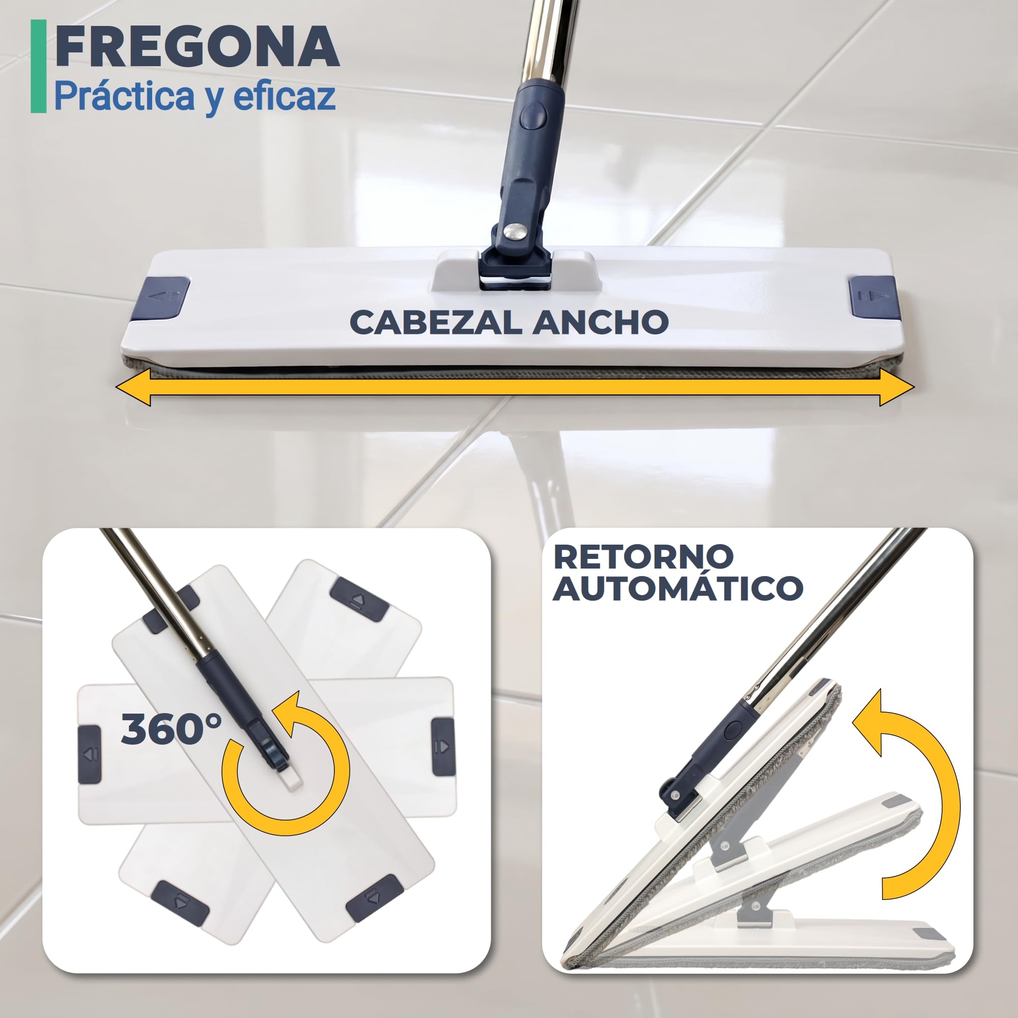 Juego de Fregona Plana y Cubo, Pure Water System, Separación Agua Limpia/Sucia: Ultra Higiénico, Limpieza Fácil, Compacto, Mopa Microfibra, Autolimpiable, Cubo Escurridor