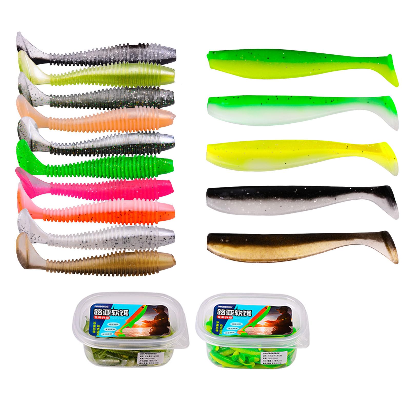 Lot Surprise De 100 Leurres Souples Pour La Pêche à L'achigan - Vers Et Poissons Multicolores