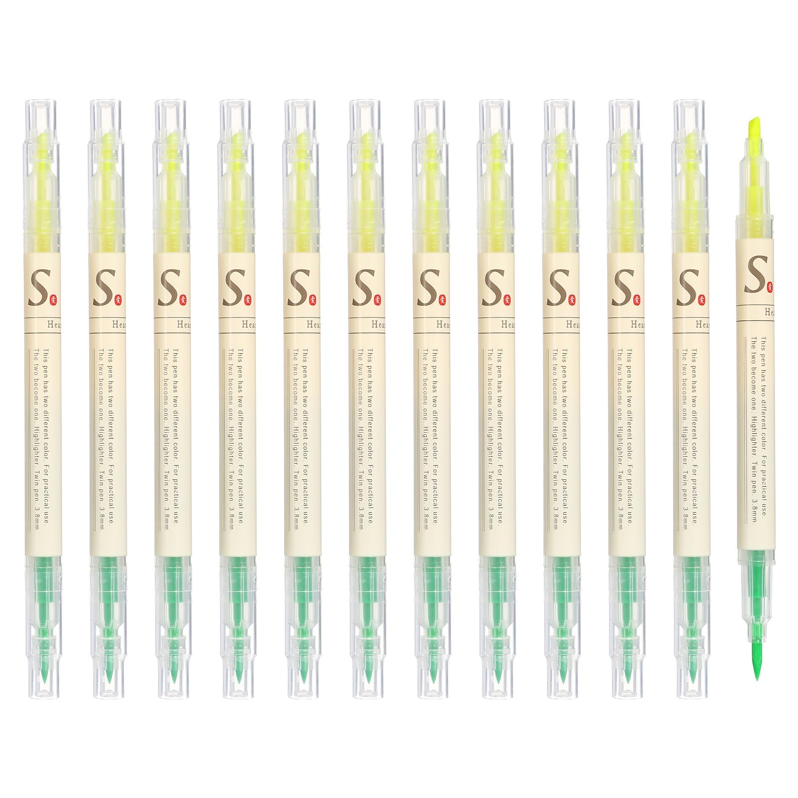 PATIKIL Highlighter Pen, 12 Pack Double Ended Highlighter Broad and Fine Tips Marker Pens Studying Supplies for Office Home Daily Use, Green/Yellow