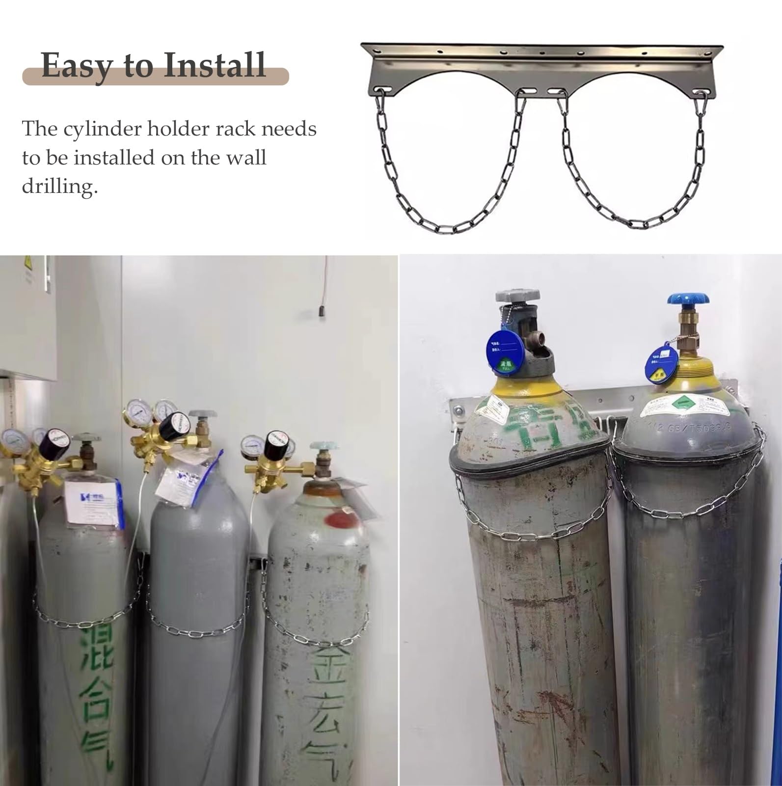 Sauerstoffflasche Gestell Wandhalterung für Sauerstoffflaschen im Innenbereich, Feste Halterung für Lachgas-/Gasflaschen, Schutzkette für Sauerstoffflaschen in Kliniken/Fabriken(Three)