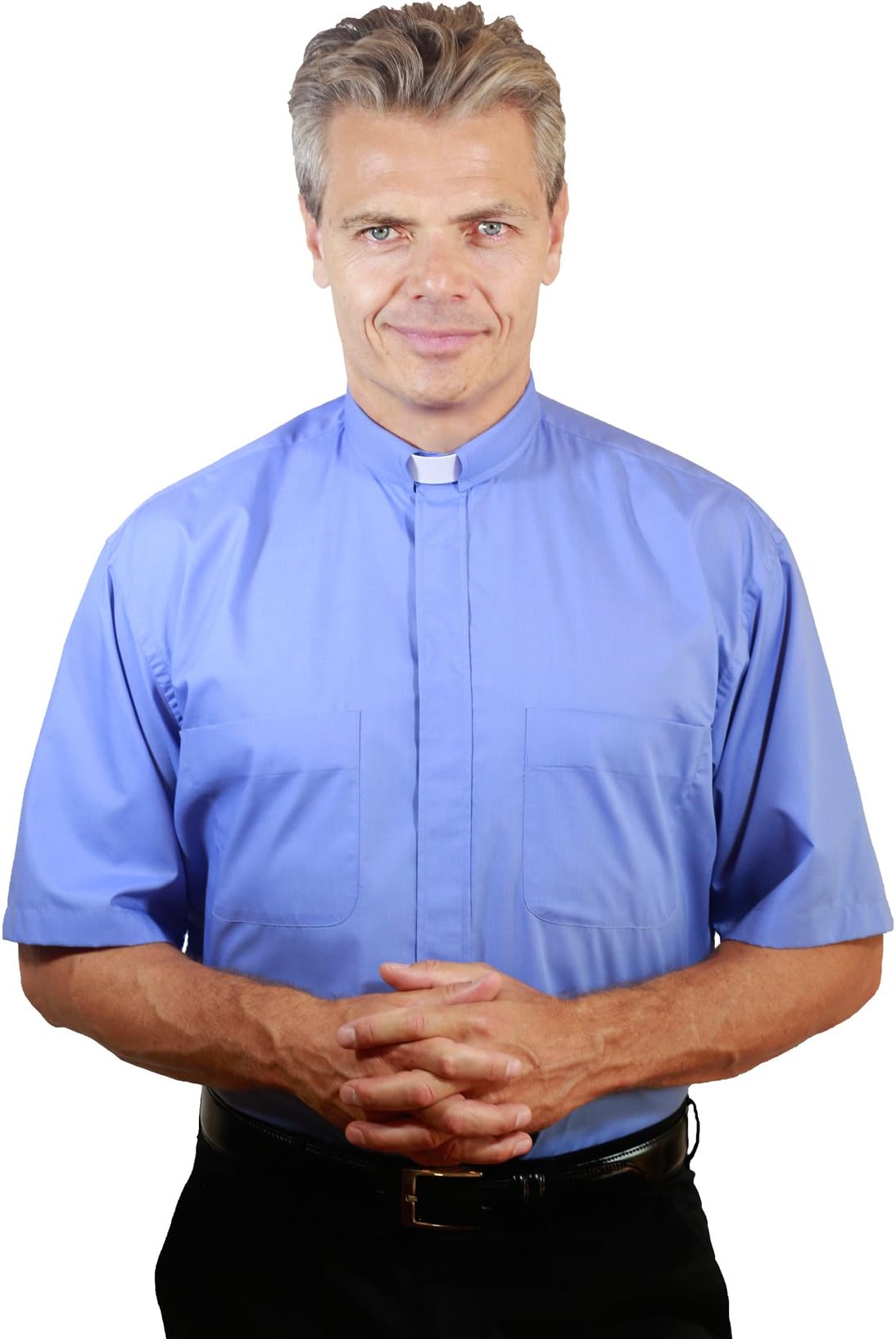 Mens Short Sleeve Tab Collar Clergy Shirt 14.5" Neck French Blue