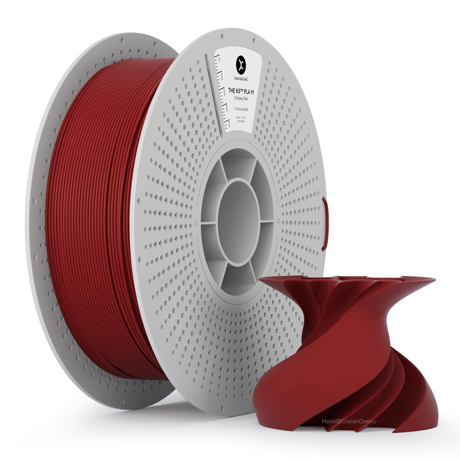 kexcelled PLA Mat Filament pour Imprimante 3D 1,75 mm +/- 0,03 mm, Texture de Couleur Mat, Convient à la Plupart des Imprimantes FDM, Bobine de 1 kg (2,2 lbs), Rouge Chelsea