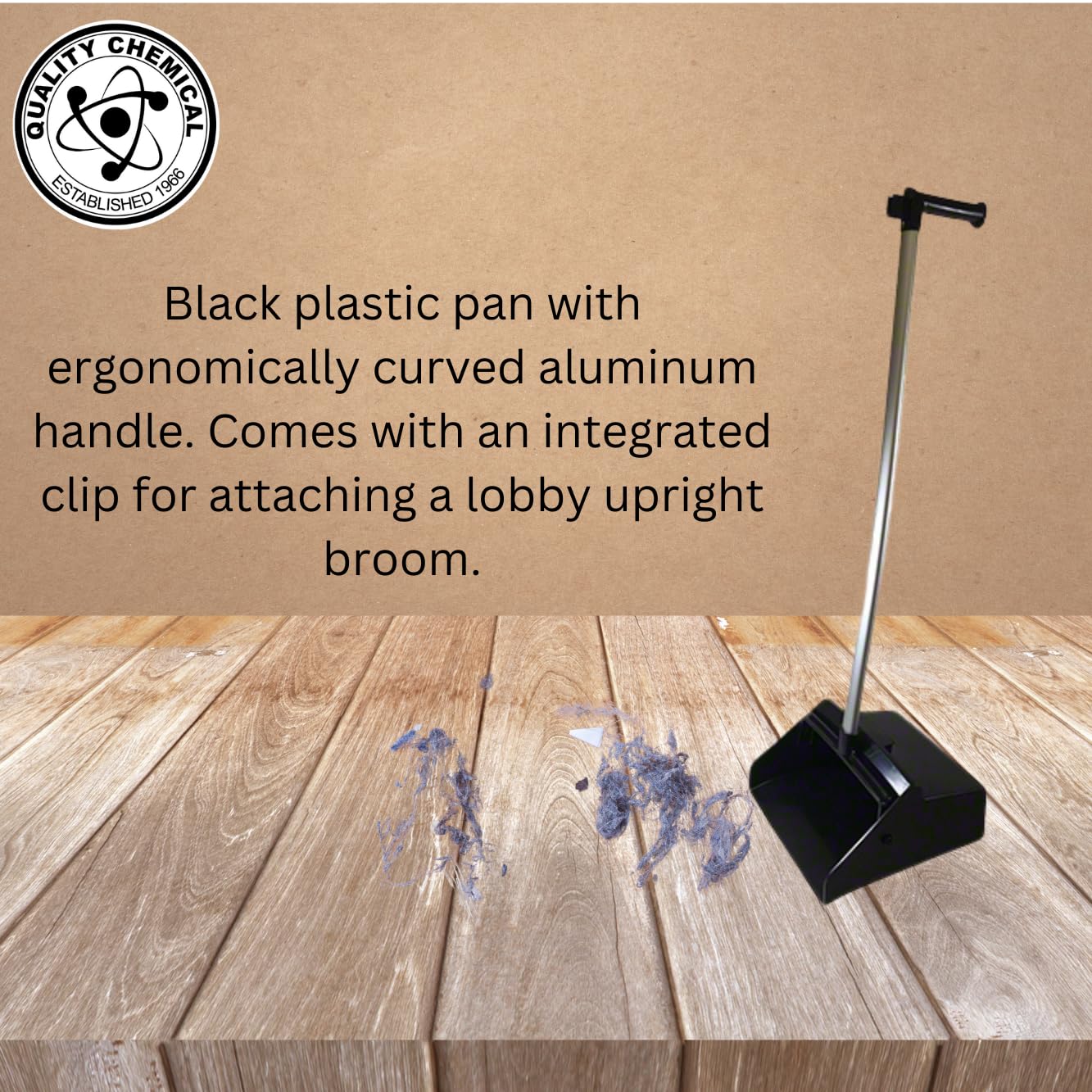 Quality Chemical Commercial Lobby Dustpan, Heavy Duty Plastic Upright with Long Handle, Pack of 6, for Restaurants, Garages, Outdoor Use