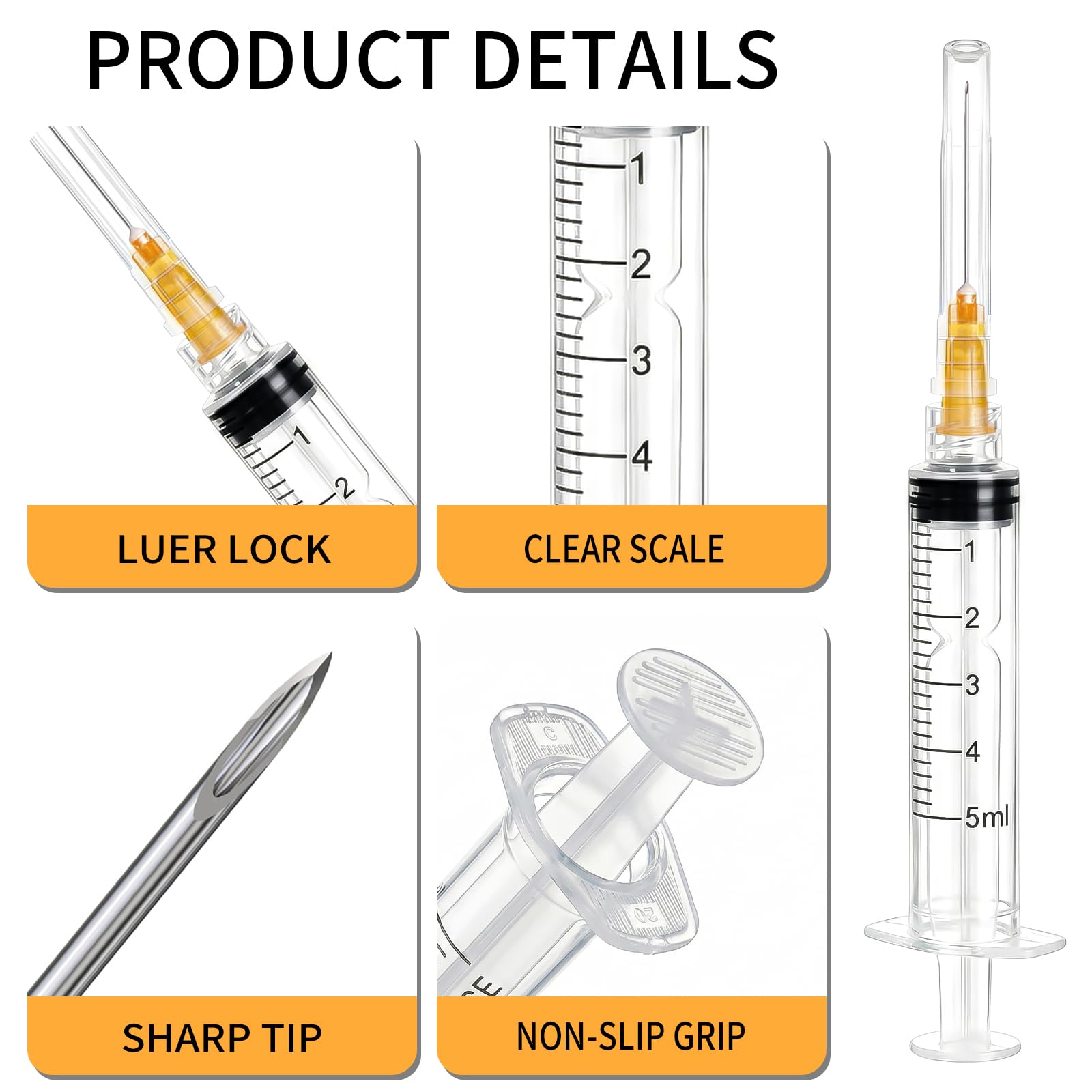 5ml Syringes with Needles - 50 Pack -2