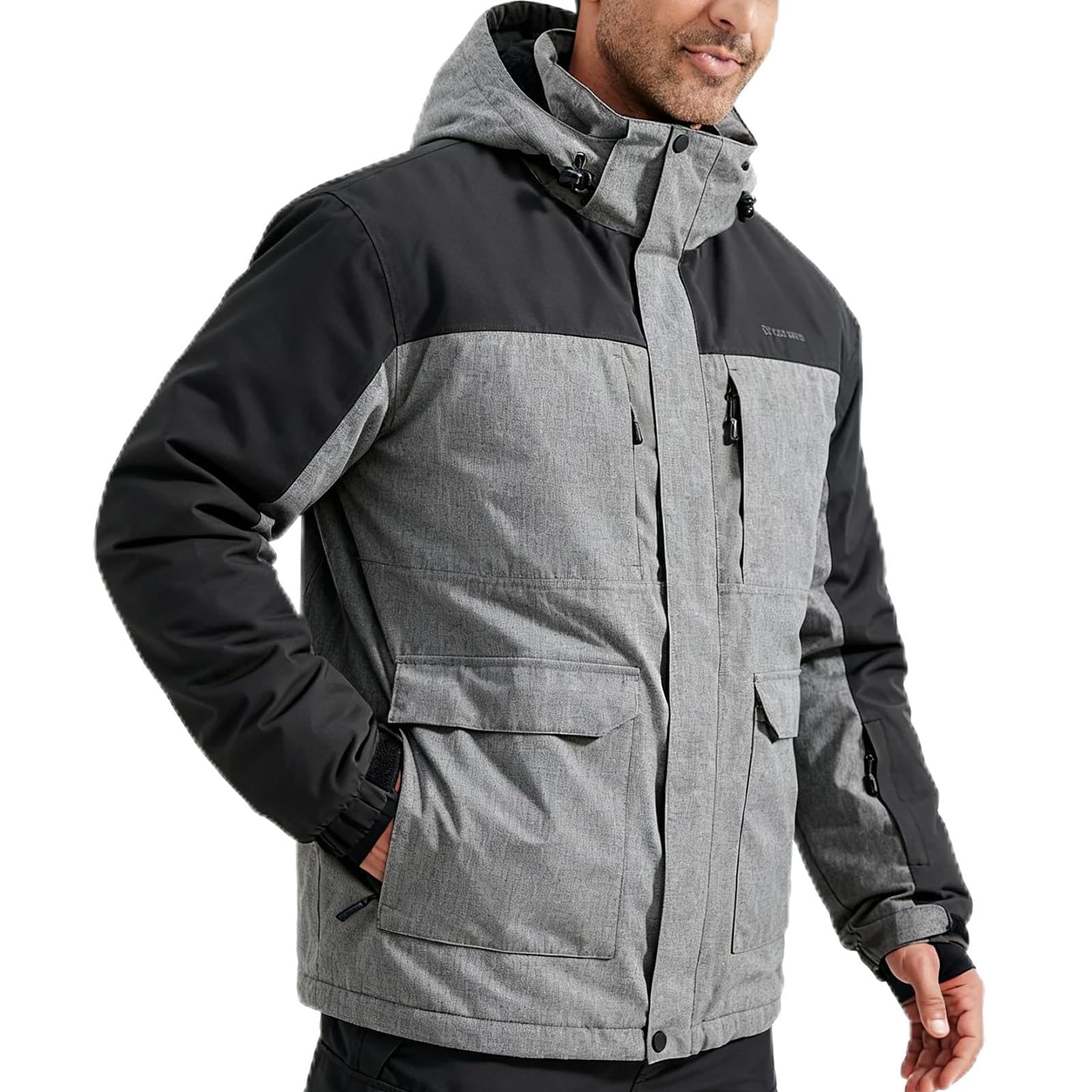 FREE SOLDIER Men's Waterproof Ski Jacket Fleece Lined Warm Winter Snow Coat with Hood Fully Taped Seams