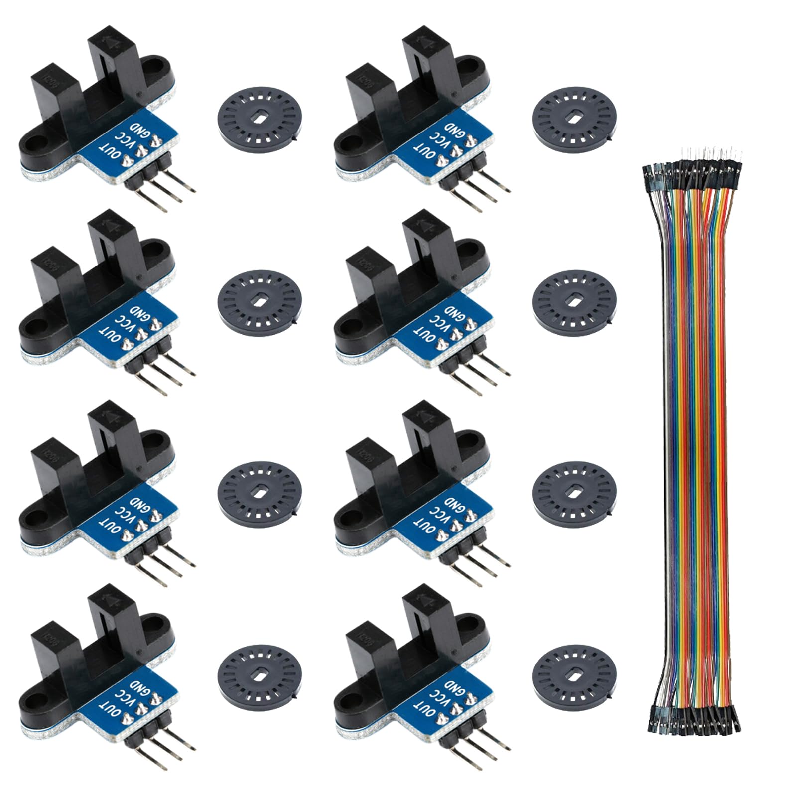 Produktbild von 8 Stück Infrarot Geschwindigkeitsmesssensor – 3,3–5V, Schlitzoptik, Lichtschranke, Für Motordrehzahl, Encoder, Impulszählung, Positionsbegrenzung