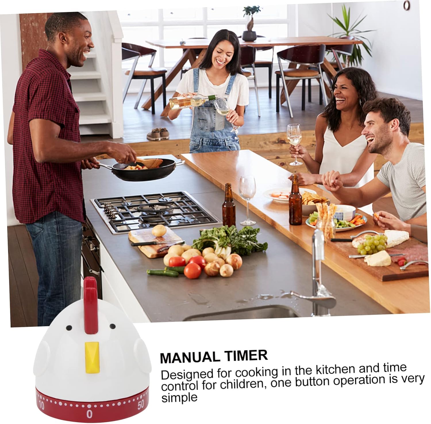 Rooster Kitchen Timer with One-Button Control for Children