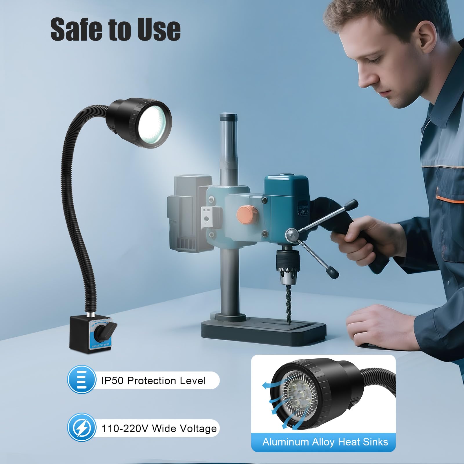 LED Maschinenleuchte mit Magnetfuß Flexible Werkstattlampe 500lm | Flexible LED Arbeitsleuchte mit Magnetfuß für Maschinen, Werkstätten und präzise Arbeiten mit heller Ausleuchtung