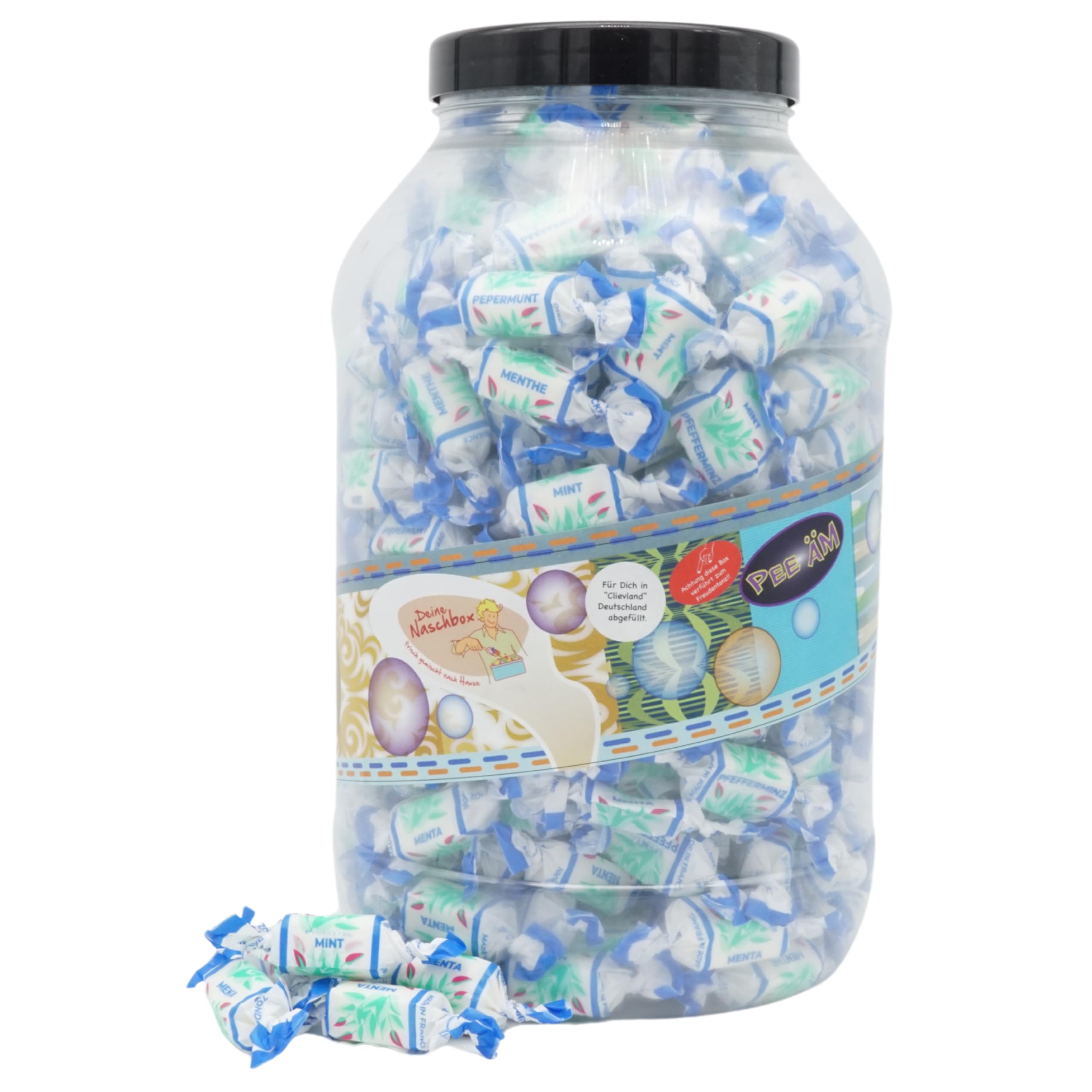 Deine Naschbox | Zuckerfreie Pfefferminz Toffee Bonbons | 1,5kg Mega Pot | XXL Großpackung für Party, Candybar & als Geschenk - Weiche Karamellen