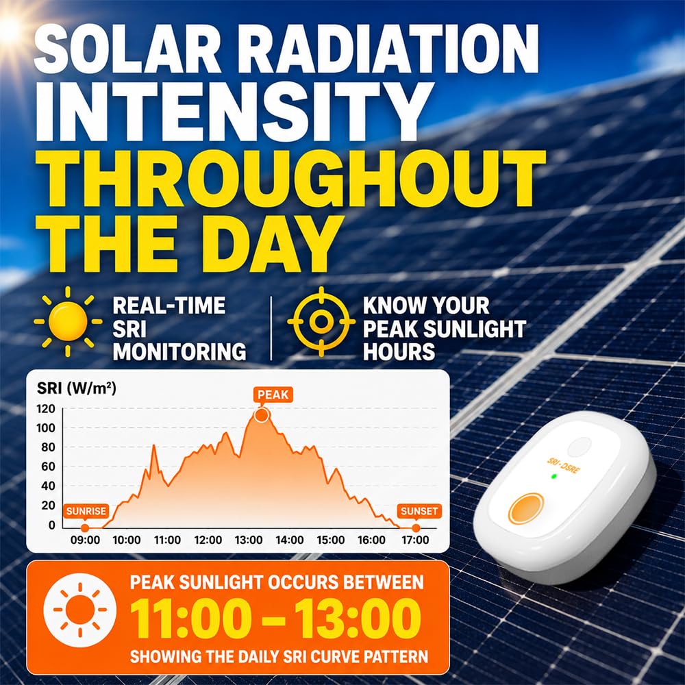 Misuratore di Energia Solare – Misura intensità e Energia giornaliera di radiazione solare, registrazione 180 giorni, grafici in Tempo Reale, esportazione CSV, resistente al Clima.