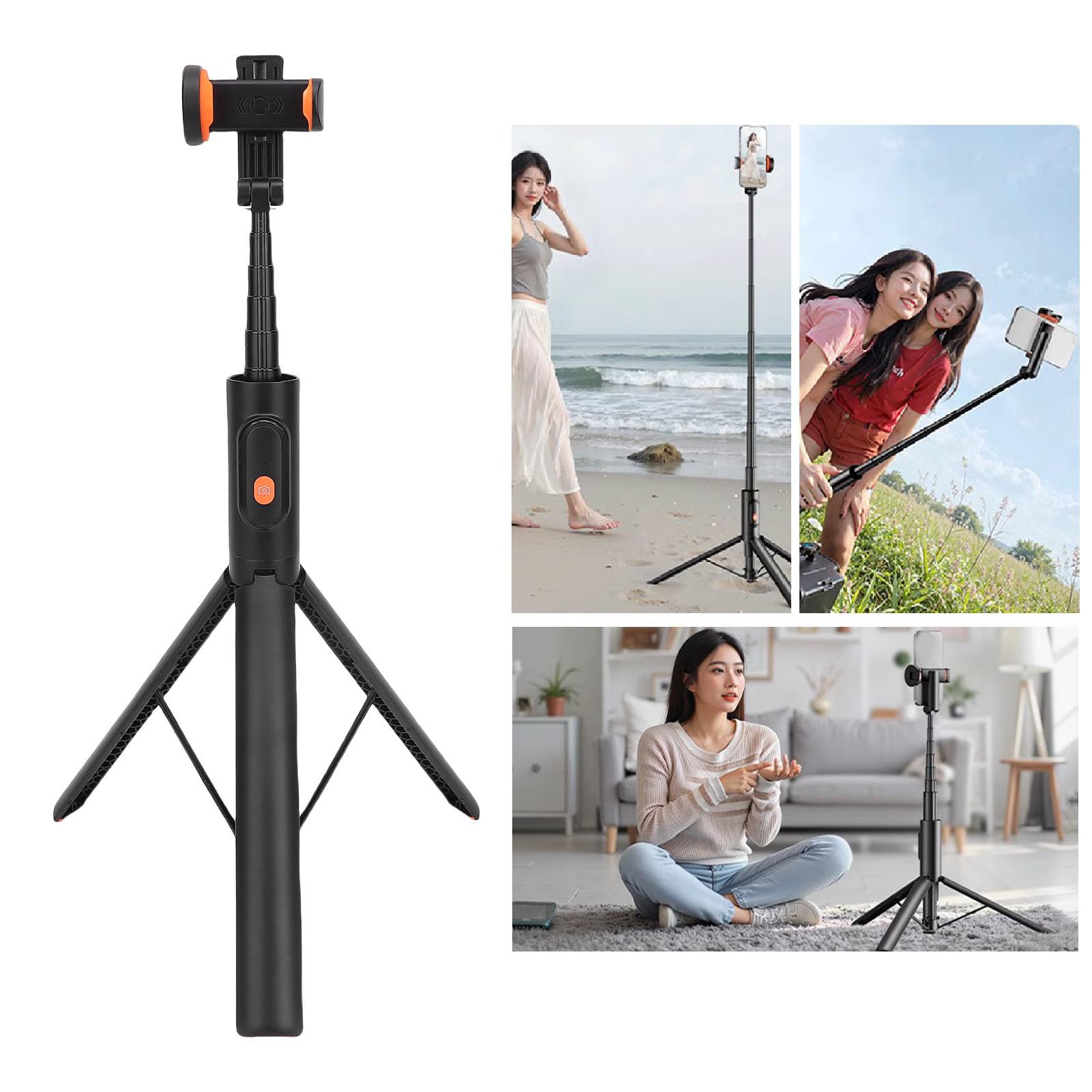 AMONIDA Treppiede per Selfie, Pop-up Automatico, Treppiede per Telefono Estensibile da 31 Cm a 146 Cm con Telecomando per Registrazione Video Fotografica