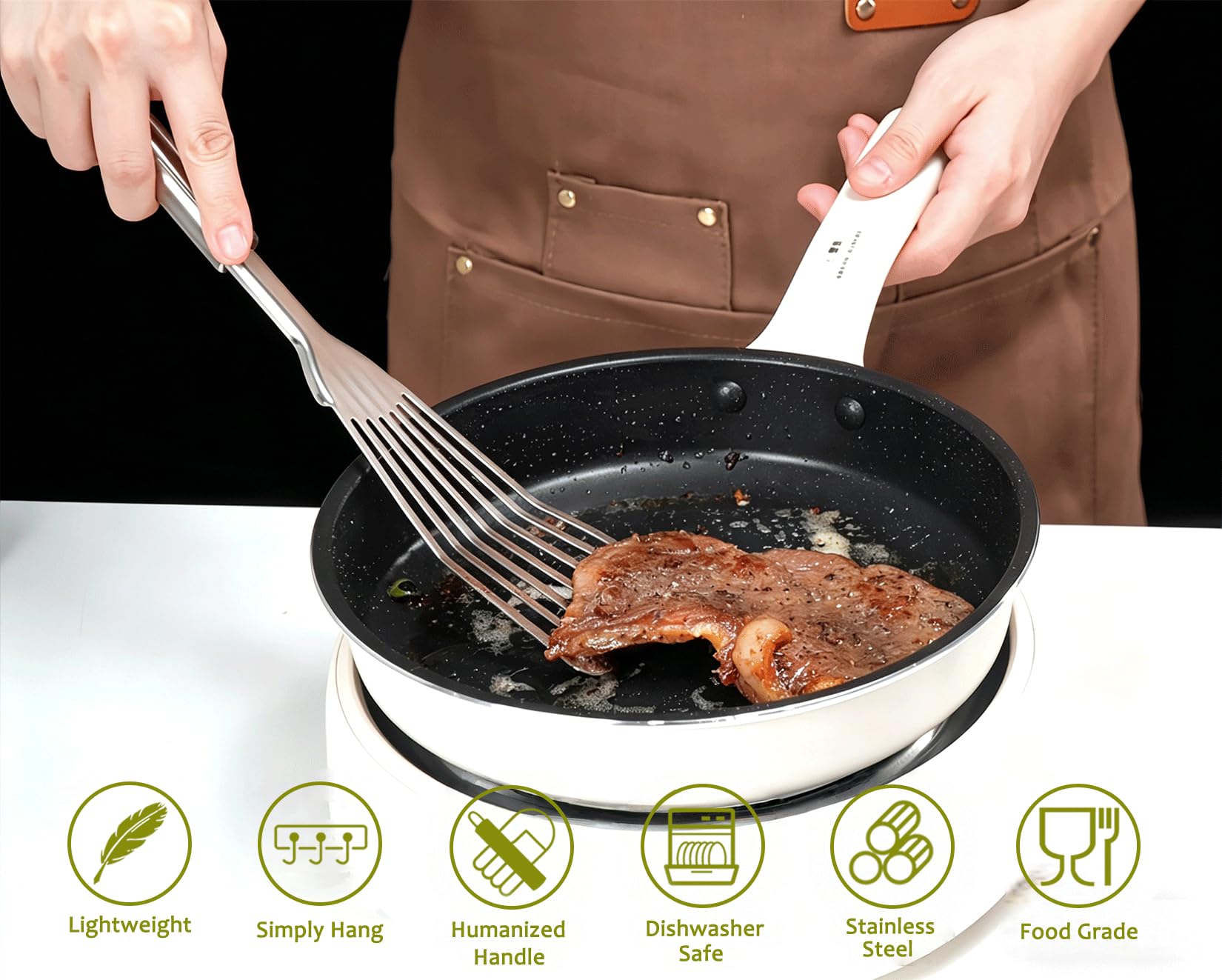 Juego de utensilios de cocina de acero inoxidable, juego de 12 utensilios de cocina con soporte, resistente al calor, para cocinar con volteadores, triturador de patatas, espátula, cucharas, pinzas,