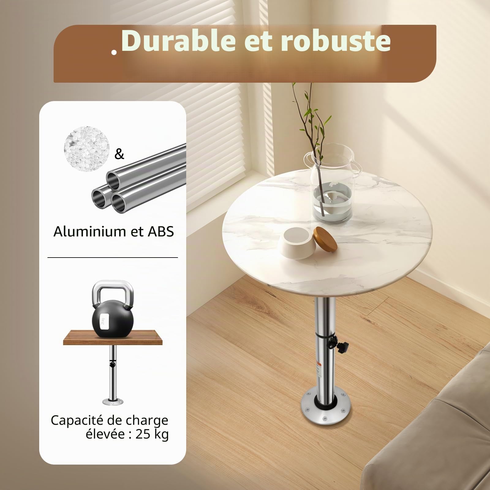 Support de table pour camping-car, camping, pieds de table réglables en hauteur, télescopique, amovible, bateau, caravane, yacht, caravane, en alliage d'aluminium, 56,5-72 cm