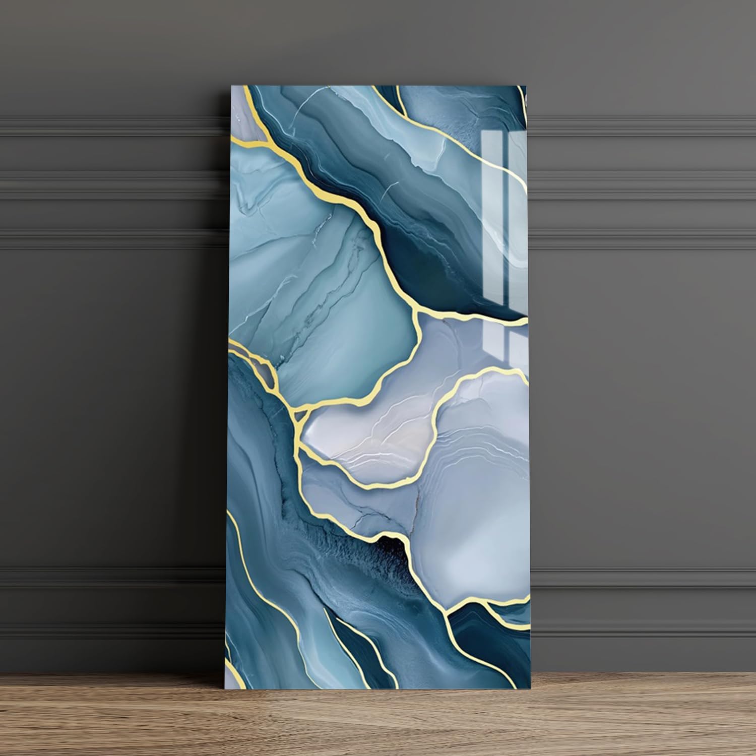 Haimin Wall Panels Peel and Stick 10 Pieces 23.6x11.8in (19.4 Sq. Ft. Coverage) Lightweight Backsplash Marble Look Tile (not Real Marble) Ideal for Kitchen Bathrooms Living Rooms Bedrooms Blue Gold-010