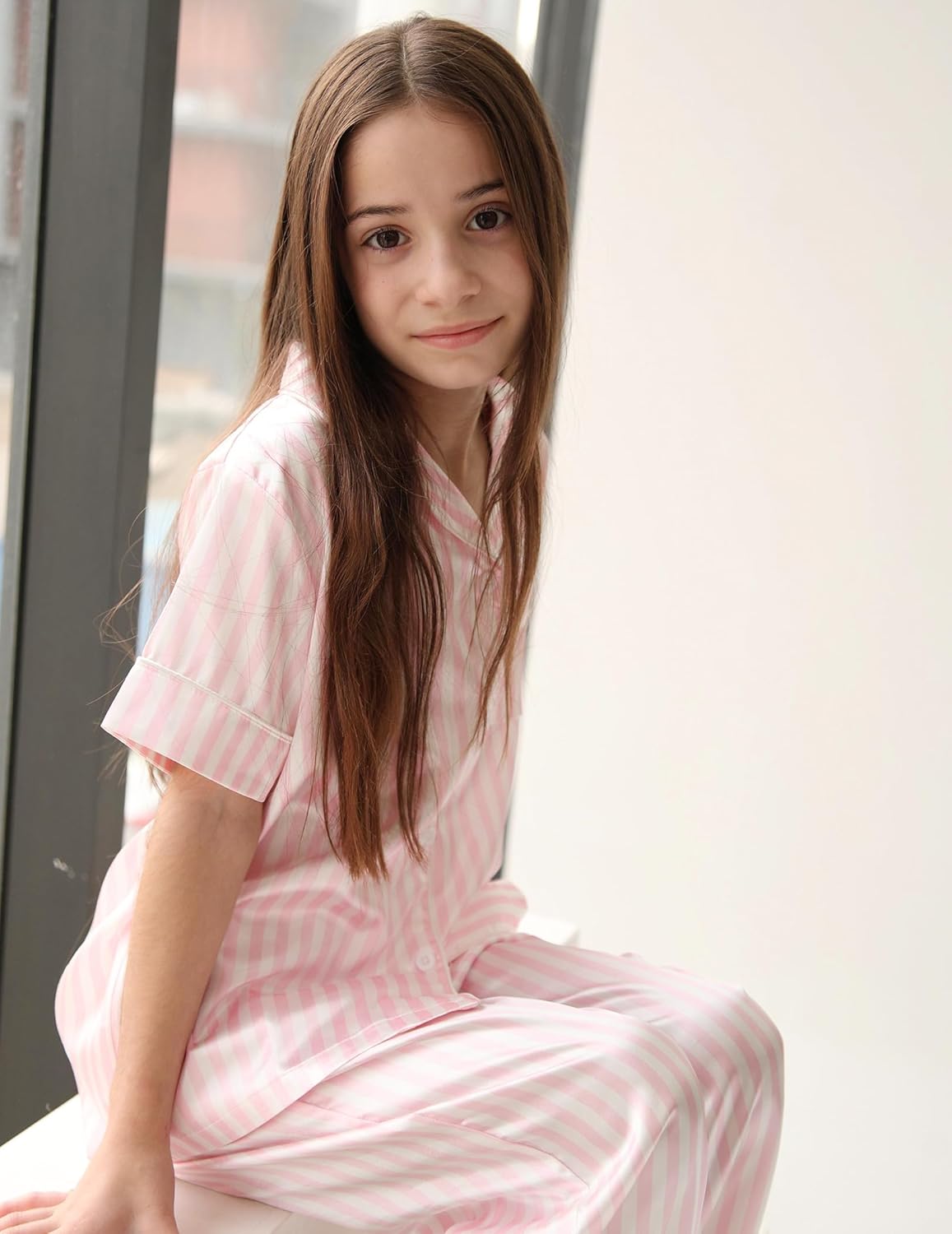 Arshiner Girls Pajamas Silk Satin Button Down Pjs 2 Piece Short Sleeve Sleepwear Set - Image 6