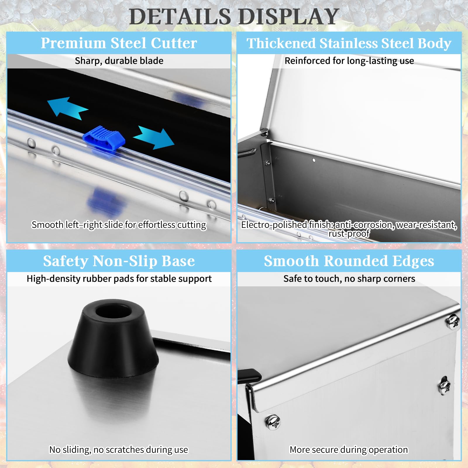 Edelstahl Folienspender für Frischhaltefolie & Alufolie, 45cm Frischhaltefolienspender, Plastic Wrap Dispenser mit Cutter, Hygienisch Staubdicht, Faltbar mit 2 Ersatzklingen