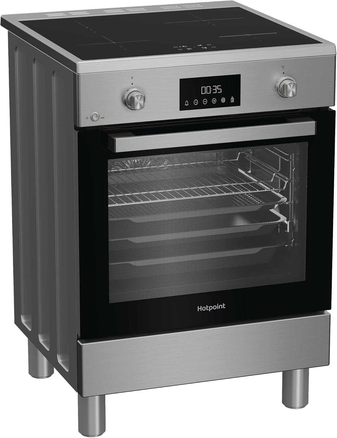 צַד view of the Hotpoint Ariston H6I8LMSAX freestanding cooker