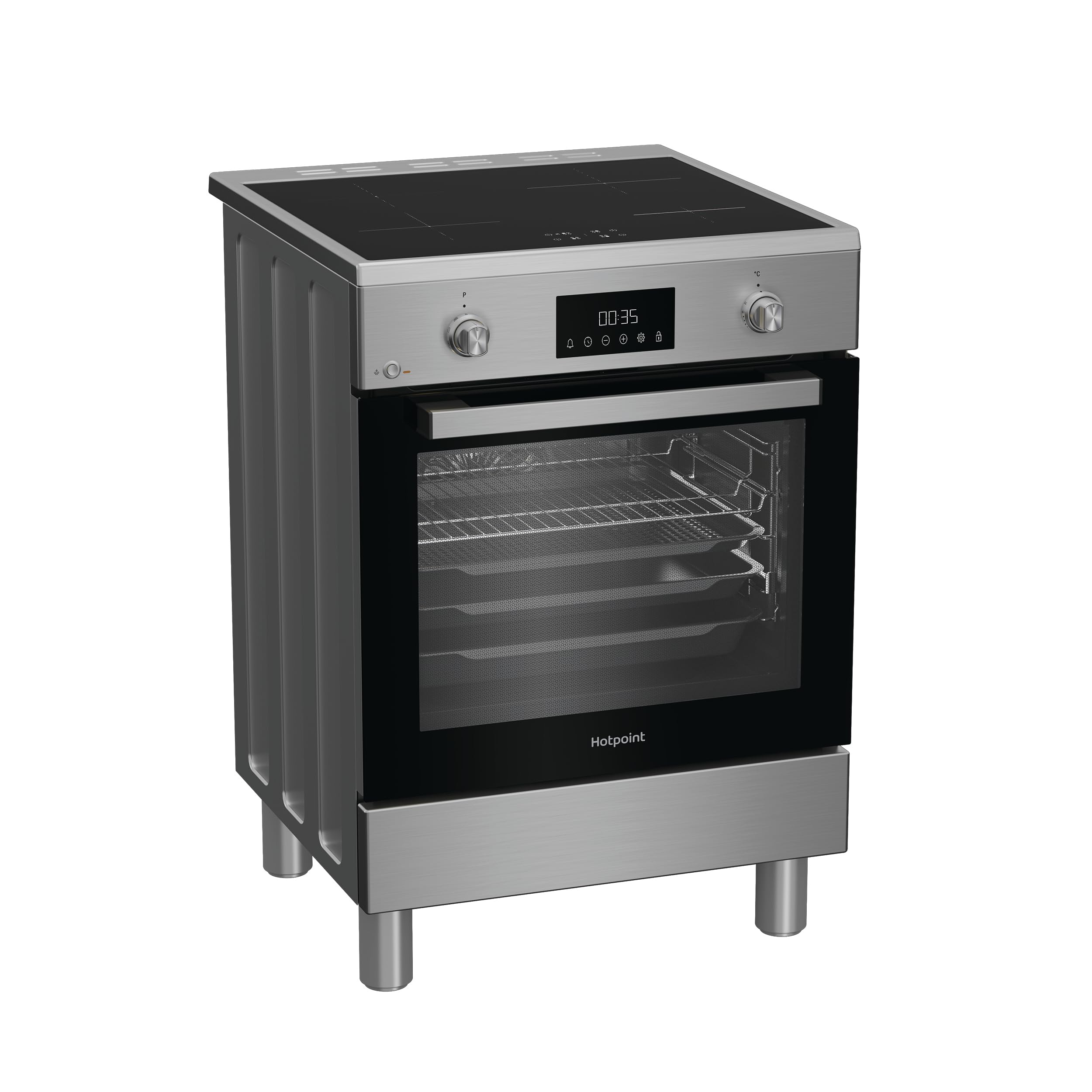 Hotpoint Ariston H6I8LMSAX – Cucina a libera installazione 60x60 cm con forno multifunzione ventilato da 72L, piano a induzione, classe A, Diamond Clean, Air Fry, Active Multiflow – Acciaio Inox