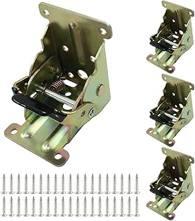 4pcs Folding Bracket, Self Locking Hinges 90 Degree Foldable Brackets, Heavy Duty Lock Extension Support Angle Braces for Folding Table, Workbench, Bed Legs (Bronze)