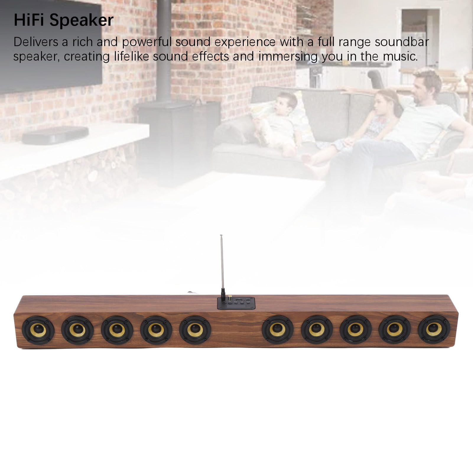 Barre de Son sans Fil, Son Surround HiFi 360°, Haut-parleurs D'ordinateur en Bois avec Bluetooth 5.3, Connexion USB AUX, 50 W, 88 Cm, Barre de Son Home Cinéma pour Téléviseur, PC