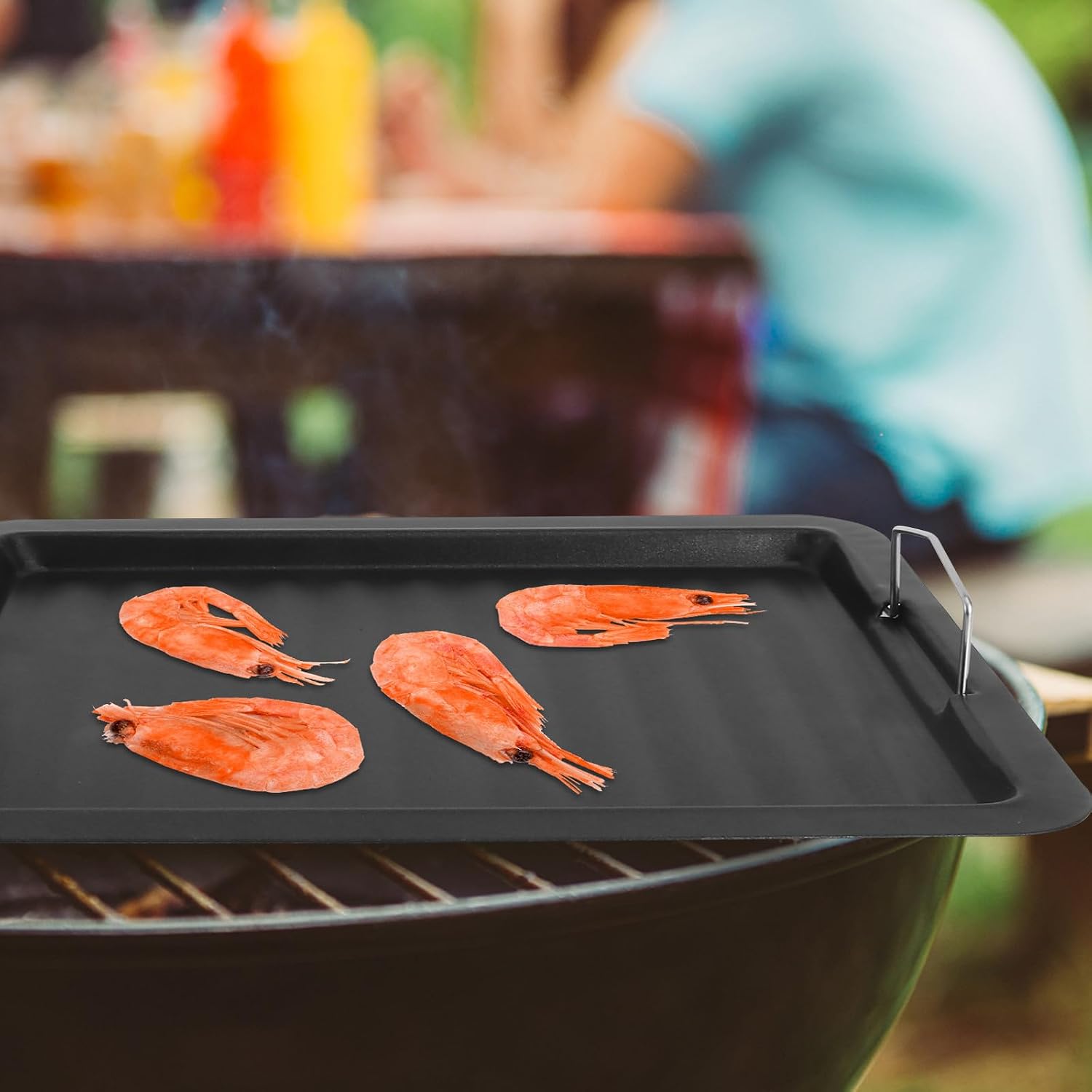 Beavorty Non-stick Barbecue Pan Grill Plate Black Household Frying Pan Outdoor Camping Barbecue Accessory