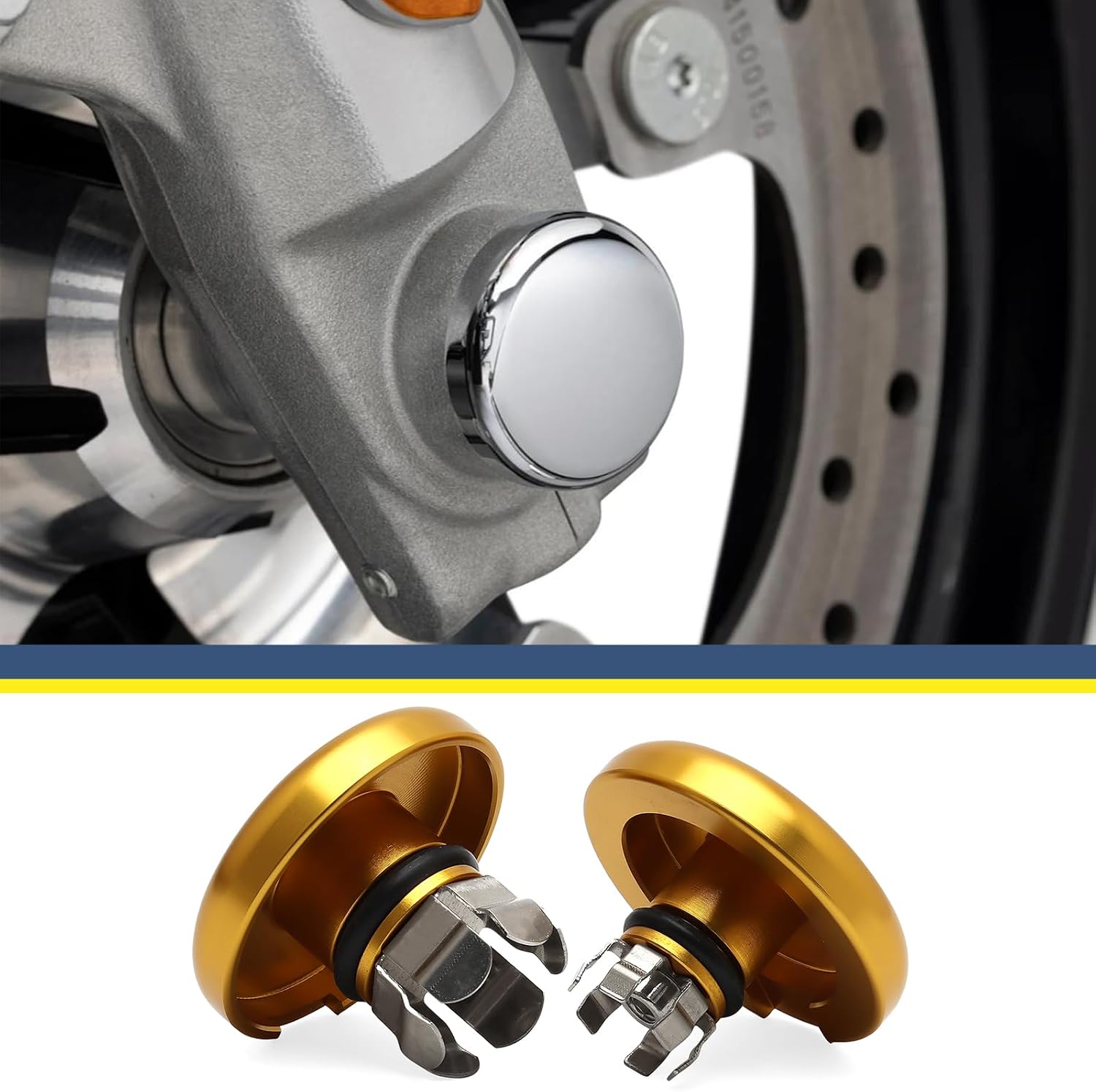 Front Axle Nut Covers Smooth Axle Nut Caps Fit For Harley Touring 2025-later Street Glide Ultra FLHXU 2024-later CVO Road Glide ST FLHX FLTRX FLTRXSTSE 2023-later CVO FLHXSE FLTRXSE (Gold)
