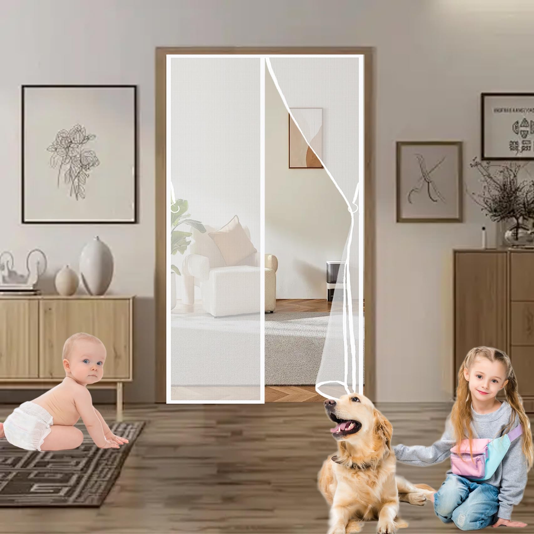 Moustiquaire porte magnétique 91x140 cm blanc anti-insectes pour balcon