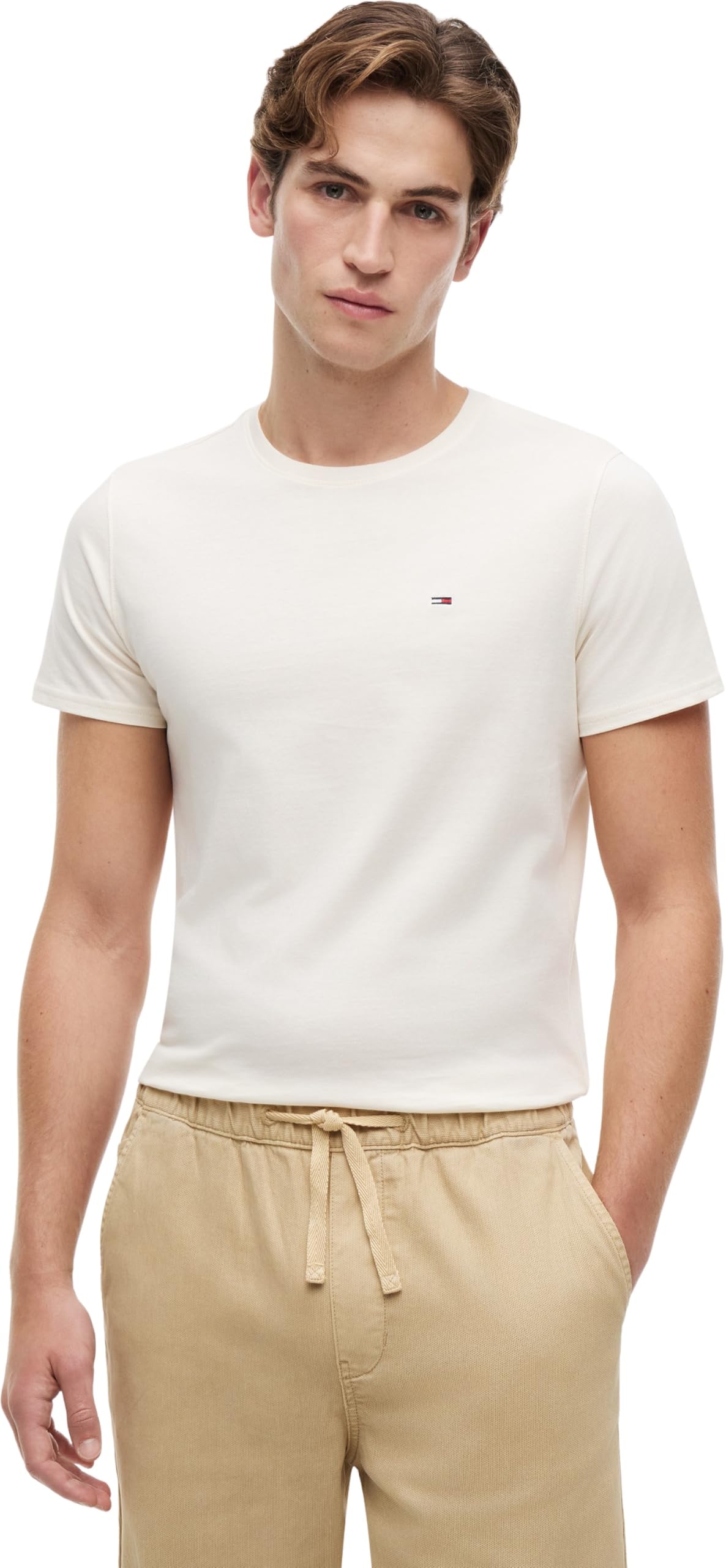 Tommy Jeans Men's TJM Xslim Jersey Tee Dm0Dm04411 S/S T-Shirt, Beige (Calico), S