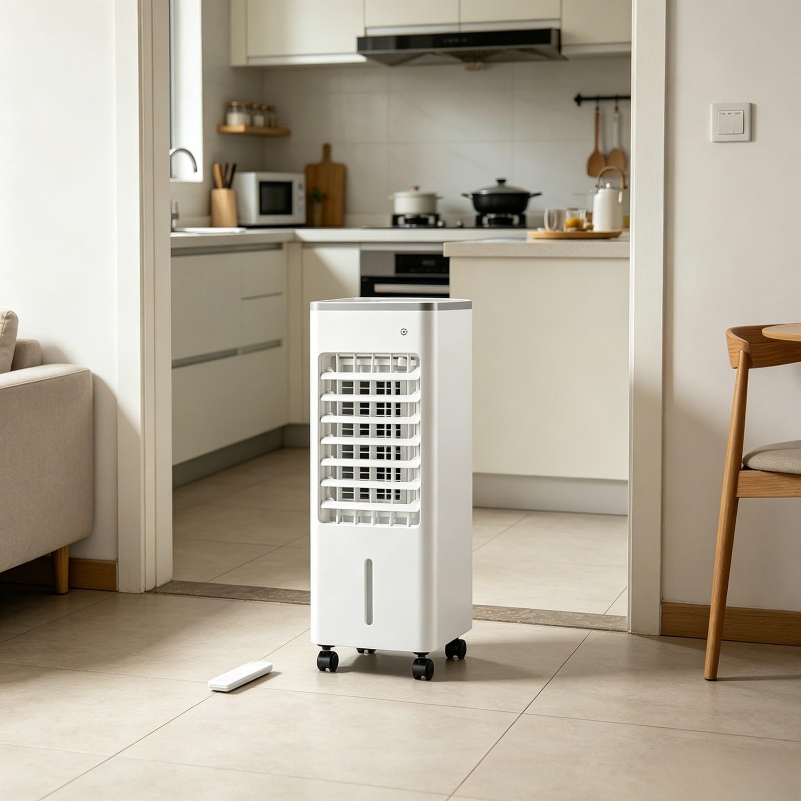 Ventilateur d'air conditionné évaporatif portable, 4-en-1 (Blanc, 6L) | Télécommande & minuterie 7,5h : programmation, arrêt auto pour économie d'énergie et sécurité