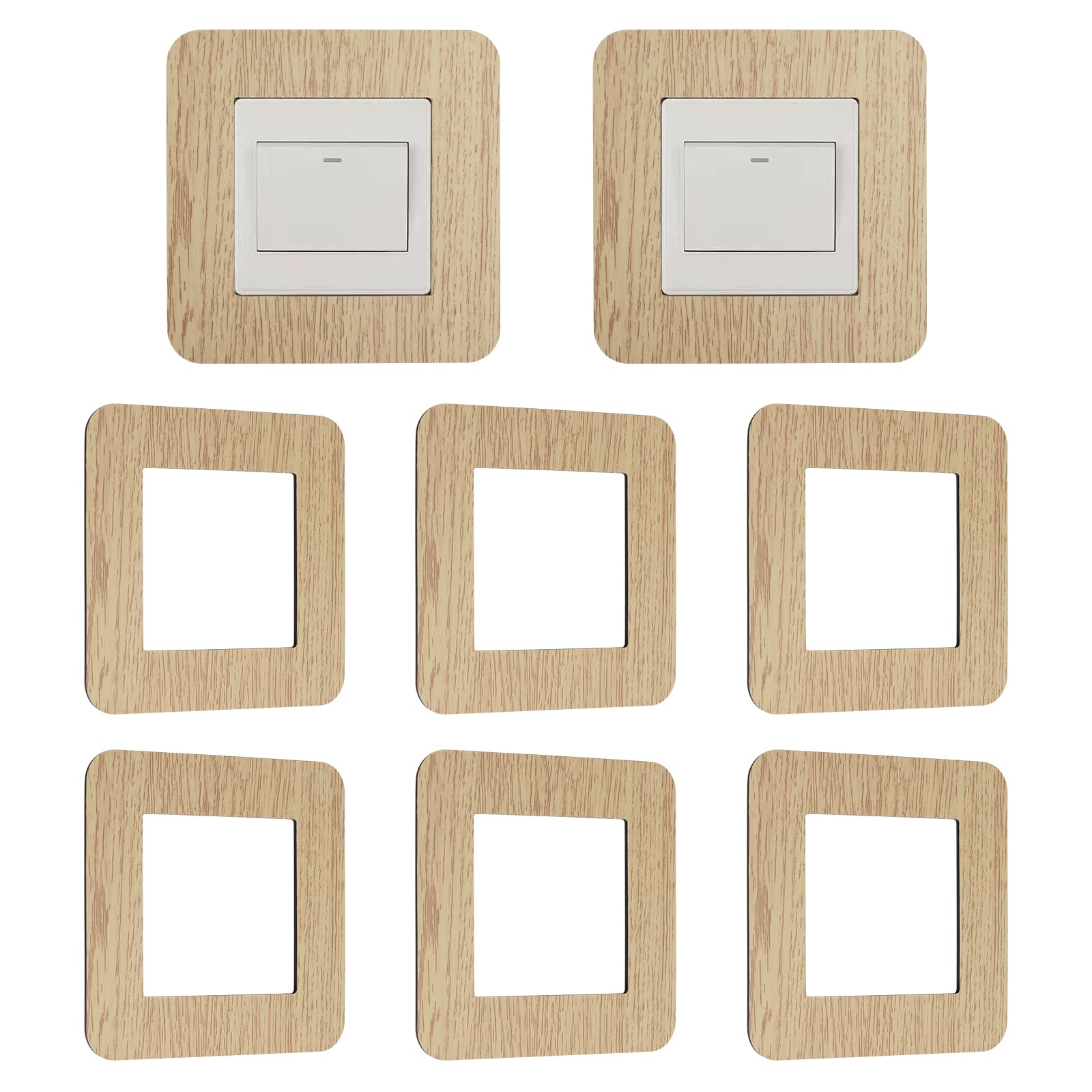 UFURMATE Light Switch Surround Cover,8Pcs Wood Grain Single Socket Switch Surround Protector Sticker for Home Office Wall Switch Decoration (Light Yellow)