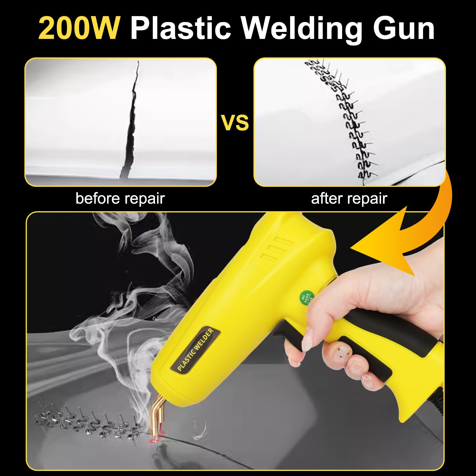 200W Soudure Plastique,Soudage Plastique Machine,Kit de Réparation Pare-Chocs de Voiture,Kit Reparation Plastique pour Réparer un Auto/Moto Pare-Chocs ou Objets en Plastique