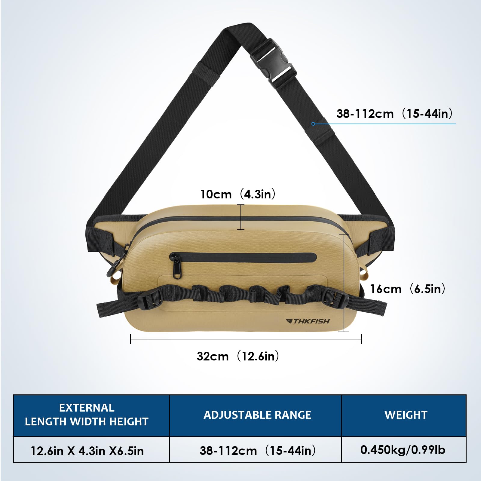 THKFISH Marsupio impermeabile IPX8, marsupio impermeabile con chiusura lampo ermetica, per attività all'aperto, corsa, sport all'aria aperta, allenamento, marrone, 33 cm, Marsupio