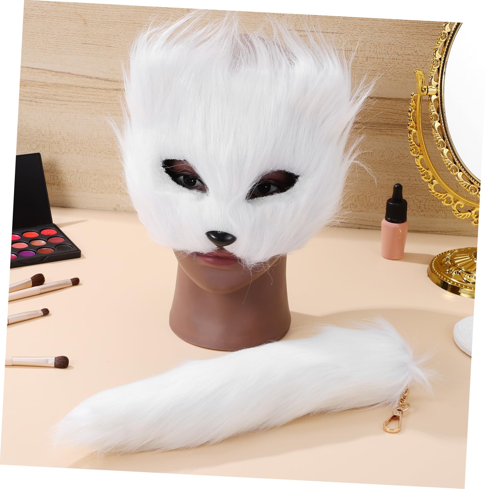 Healeved 2 Juegos Máscara de y de Disfraz para Halloween Set Completo de Accesorios de Fiesta Máscara Animal Fluffy para Cosplay