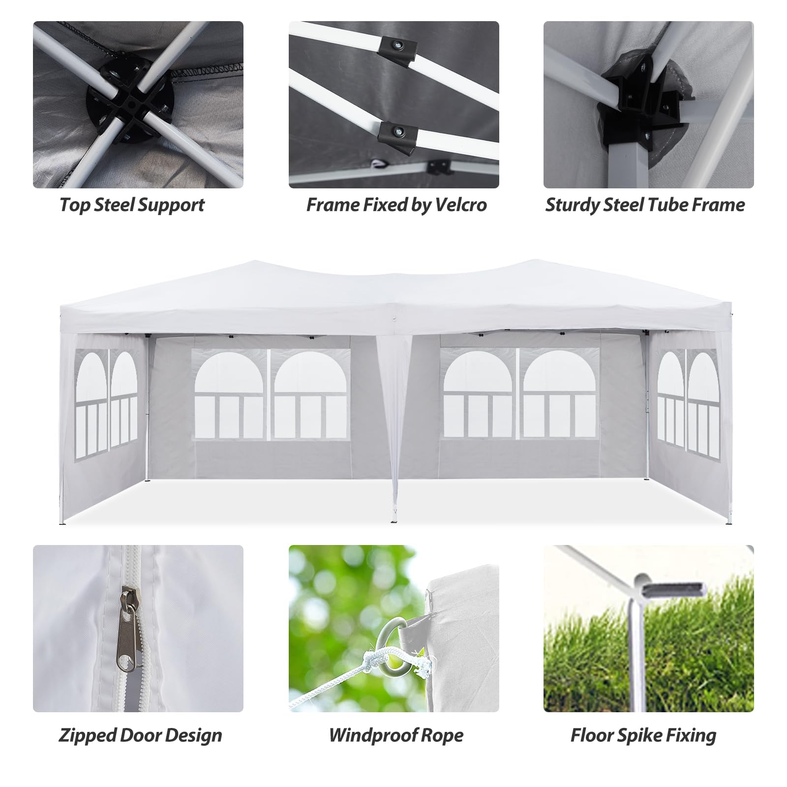 CLIPOP Carpa de jardín de 3 x 6 m con 6 paneles laterales, resistente al agua, anti-UV, con marco de acero resistente y bolsa de transporte para bodas, jardín, fiestas familiares