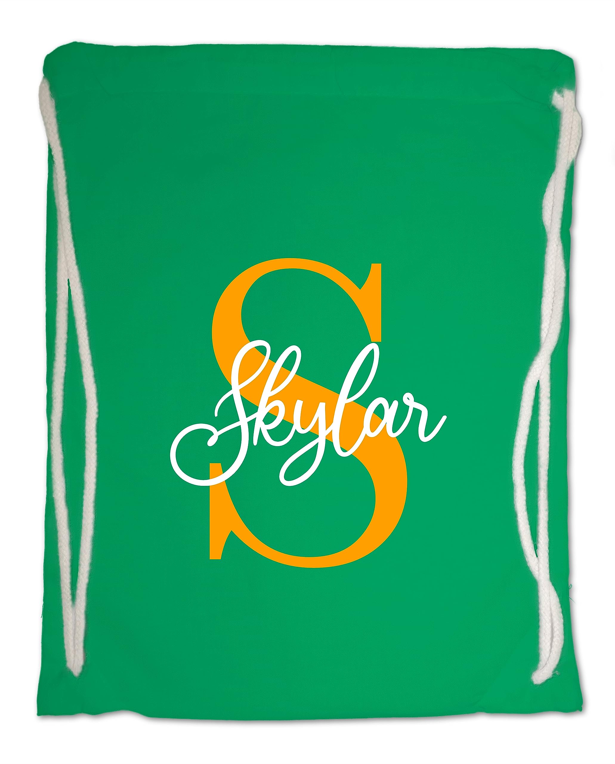 Personalised Drawstring Bag. PE, Gym, Swimming Bag for Boys and Girls. Nursery, School. Initial and Name. Various Colours (Kelly Green)