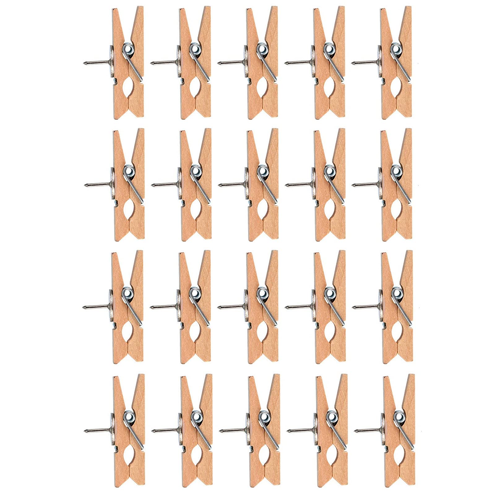 Wooden Clips with Pushpins, 50 Pcs Wooden Clips with Thumbtacks Pushpins Tacks Paper Clips with Pins for Cork Boards Crafts Arts Projects Photo Supplies (Natural)