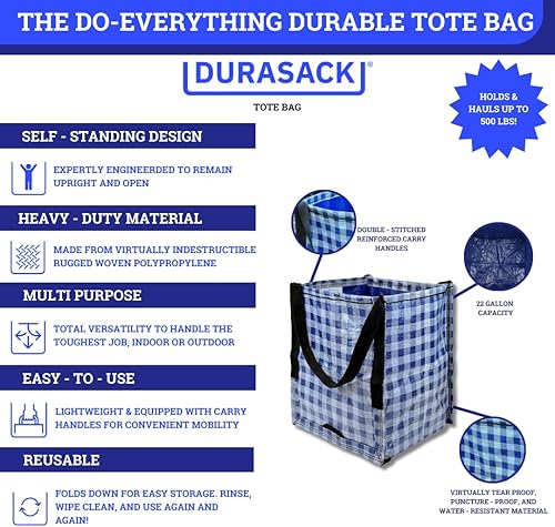 Miniatura 3 de DURASACK Bolsa de almacenamiento resistente de 22 galones, bolsa de mudanza de polipropileno tejido resistente, diseño reutilizable, soporta hasta