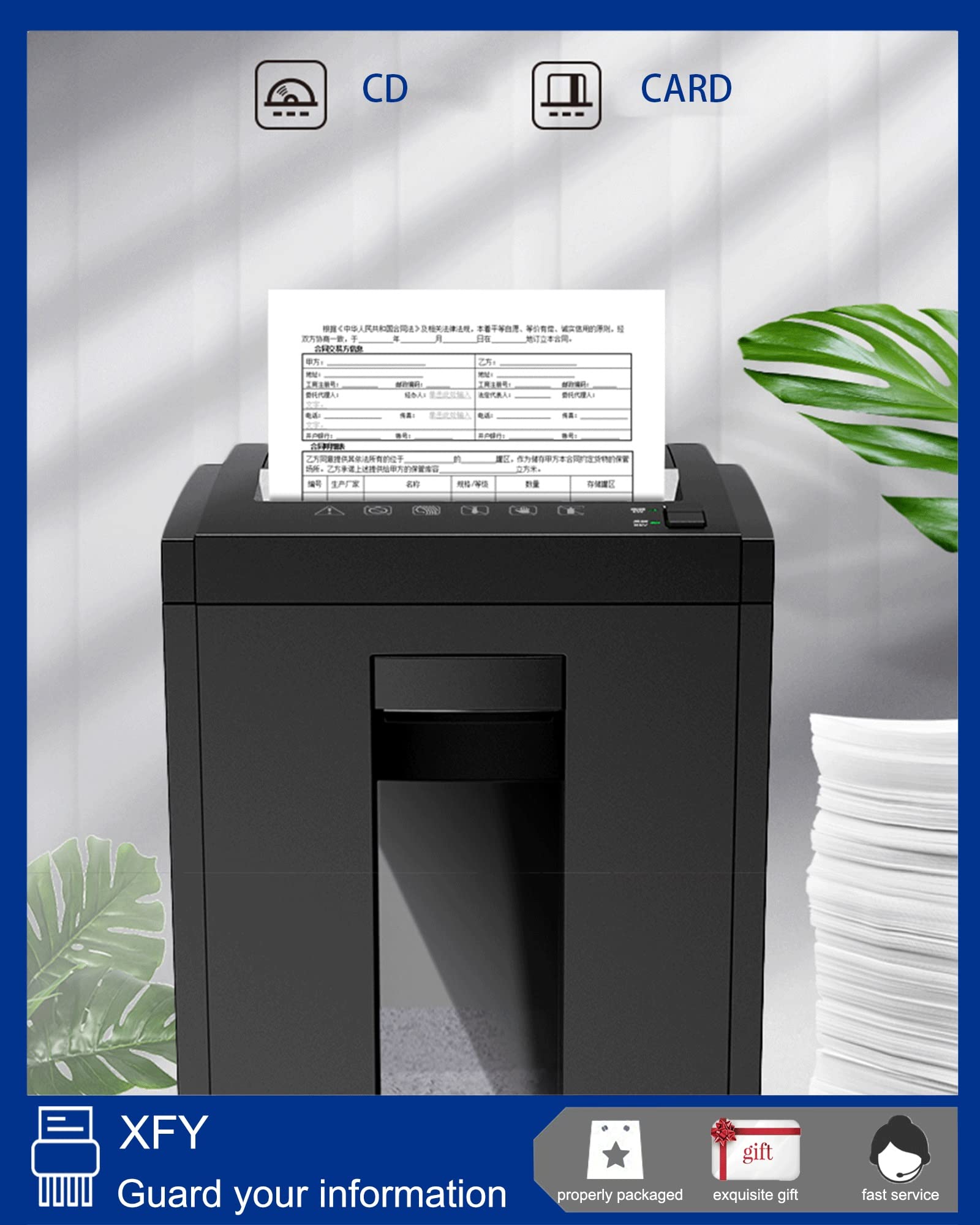 Profesjonalna niszczarka do papieru w paski 23L, niszczarka komercyjna P5, niszczarka do papieru z cięciem krzyżowym 8 arkuszy, przenośna niszczarka do papieru z oknem perspektywicznym, niszczarki p