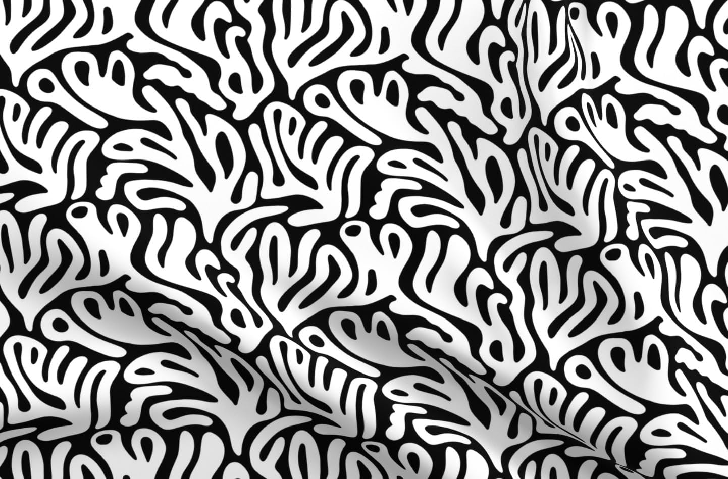 Spoonflower Fabric - Organic Shapes White On Black Abstract Shapes Modern Coastal Nautical Printed on Petal Cotton Fabric Fat Quarter - Sewing Quilting Apparel Crafts Decor