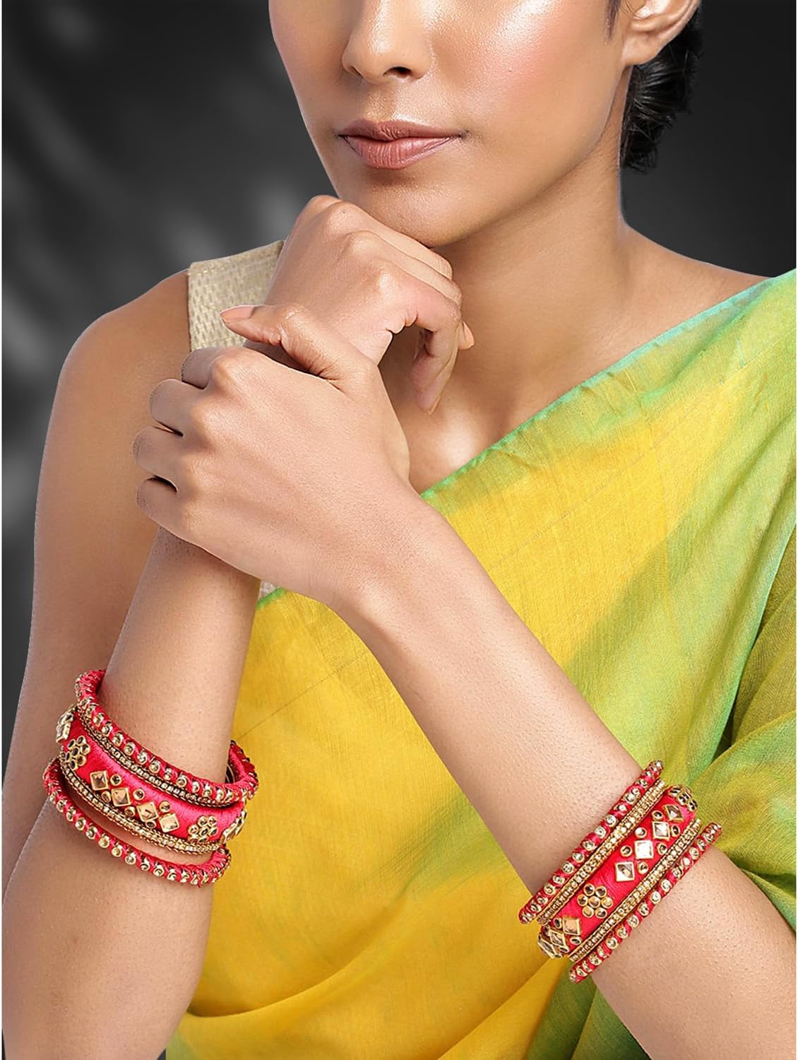 Aheli Ethnic Handmade Silk Thread Faux Stone Studded Bangle Set Chuda Indian Wedding Wear Fashion Jewelry Gift for Women Red