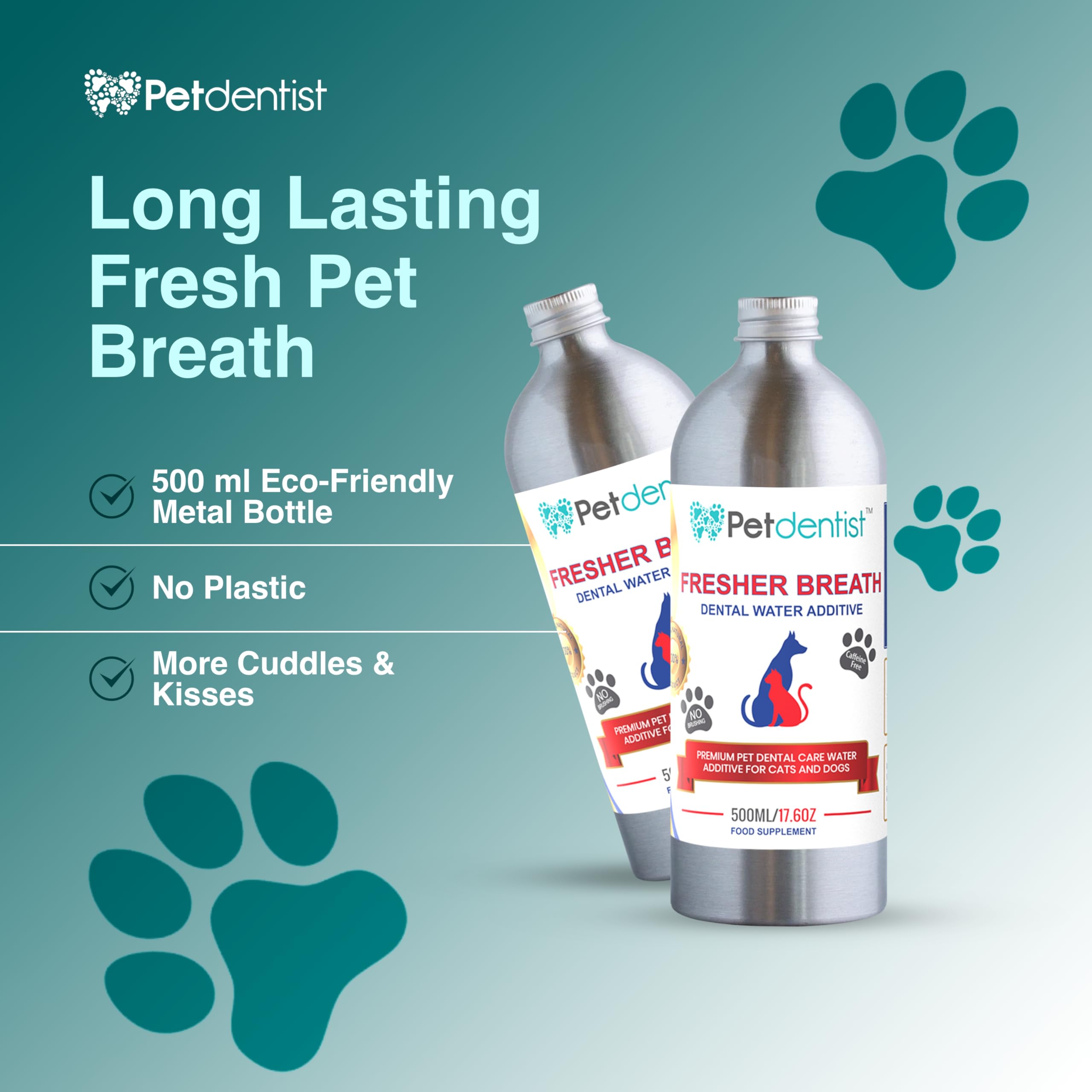 Cuidado Dental para Perros Aliento Fresco Aditivo de Agua Removedor de tártaro para Perros Limpieza del ambientador Oral Producto para encías Gingivitis y Mala respiración de Gato - 500ml