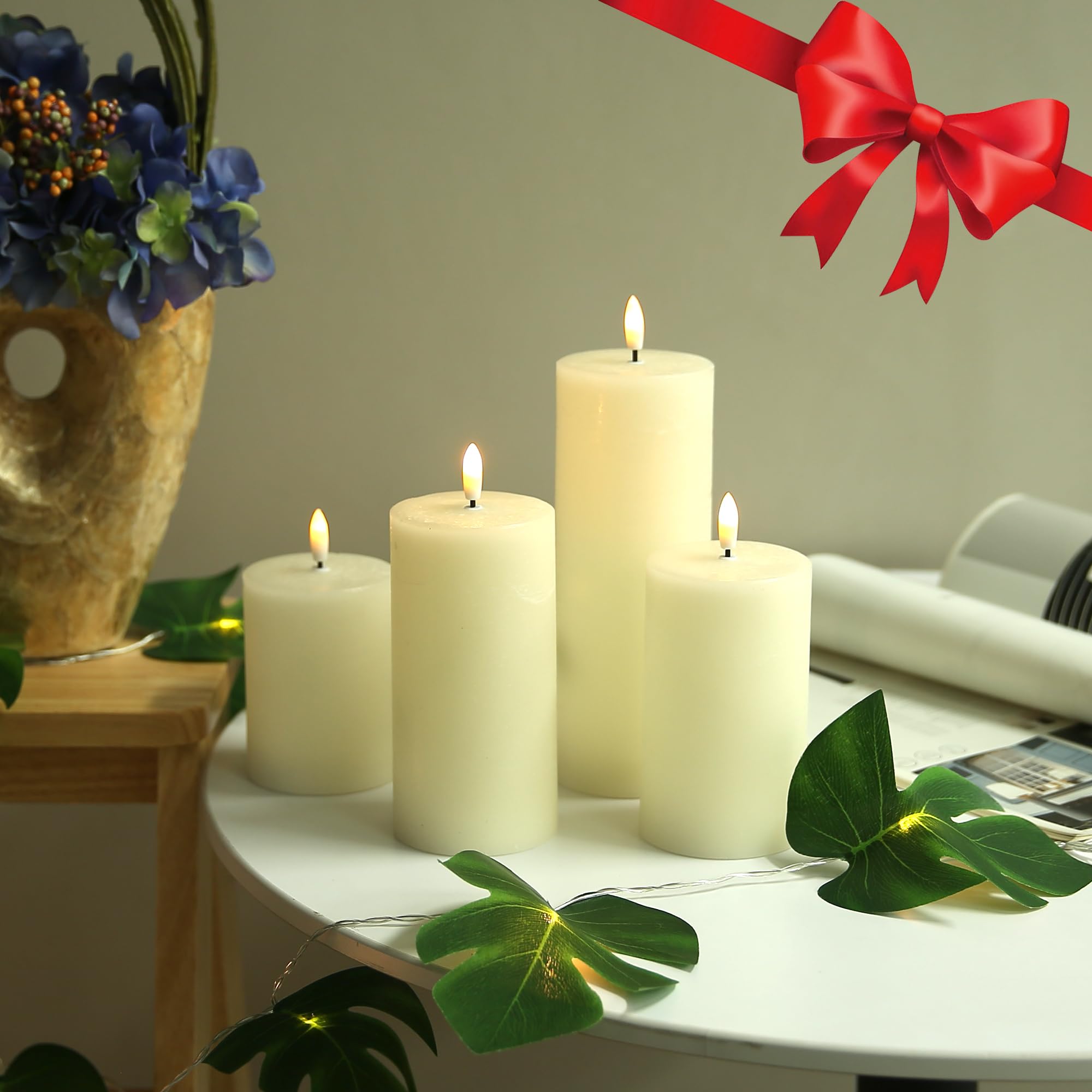 LUSHABOR Flameless Candles 4-Pack With Remote – Real Wax LED Fake Candles With Timer