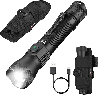 ULTRAFIRE Tactical Flashlight with Holster, 1350 High Lumens Law Enforcement & Police Flashlight, Rechargeable Bright Zoomable LED Flash Light with Duty Belt Holster E5