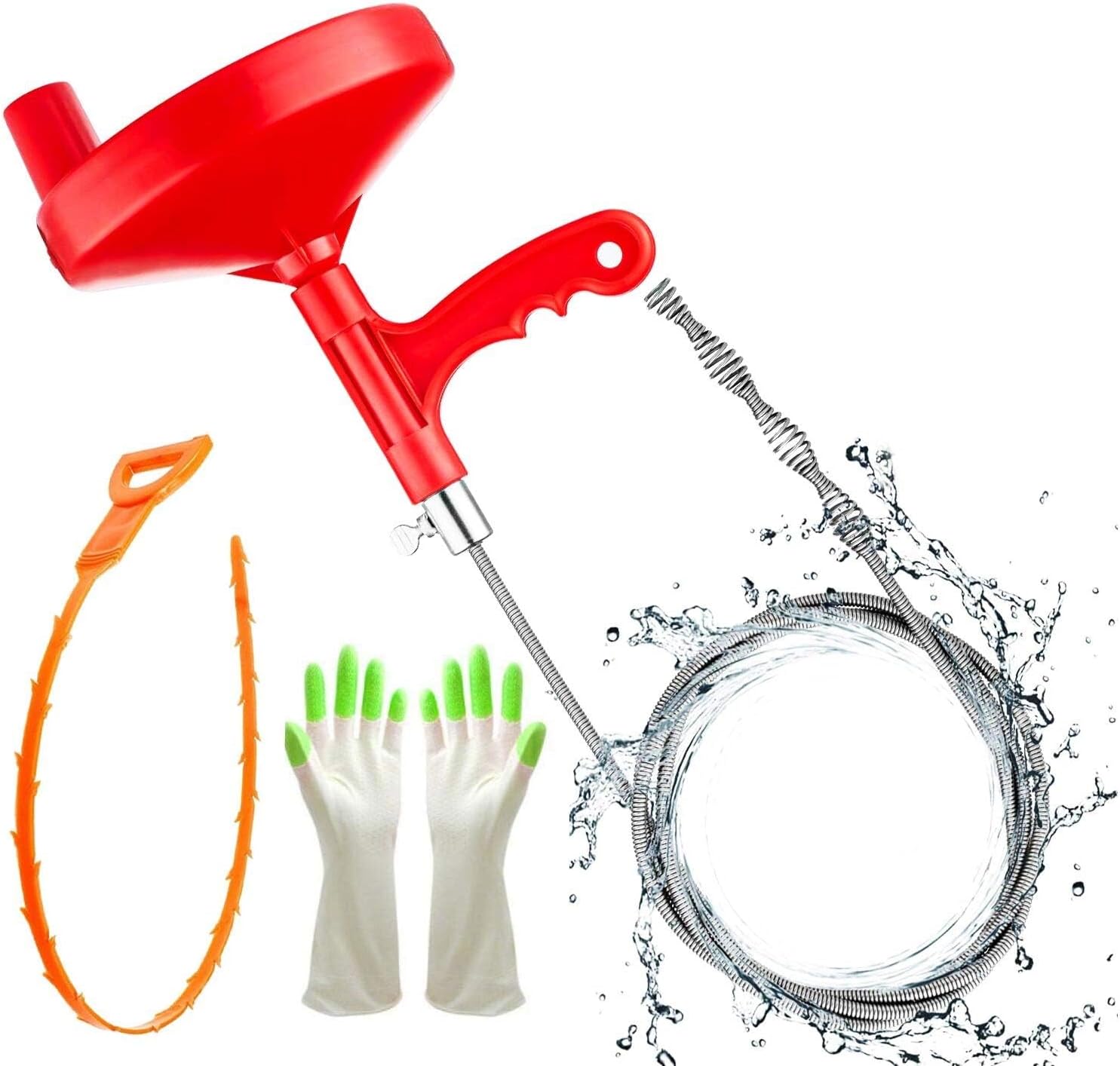 Forlivese Drain Auger,25Ft Plumbing Snake,Heavy Duty Toilet Snake Drain Clog Remover for Bathroom Sink,Kitchen Cleaning,Comes with Gloves and 1 Pack Plastic Hair Snake