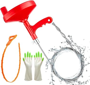 Forlivese Drain Auger,25Ft Plumbing Snake,Heavy Duty Toilet Snake Drain Clog Remover for Bathroom Sink,Kitchen Cleaning, with Gloves and 1 Pack Plastic Hair Snake