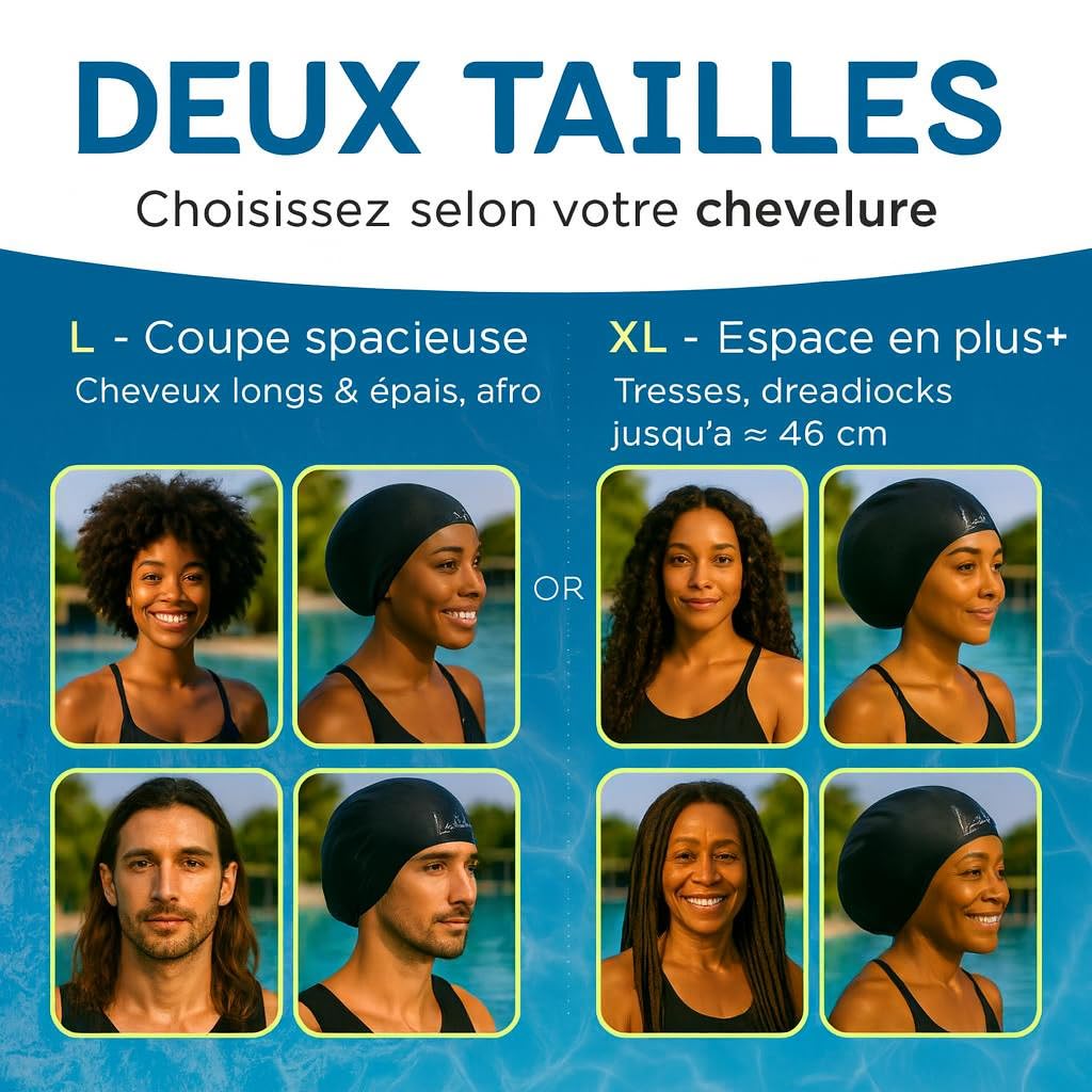 Bonnet de Bain Silicone Imperméable Extra-Large pour Cheveux Longs, Natation Femmes Hommes Dreadlocks