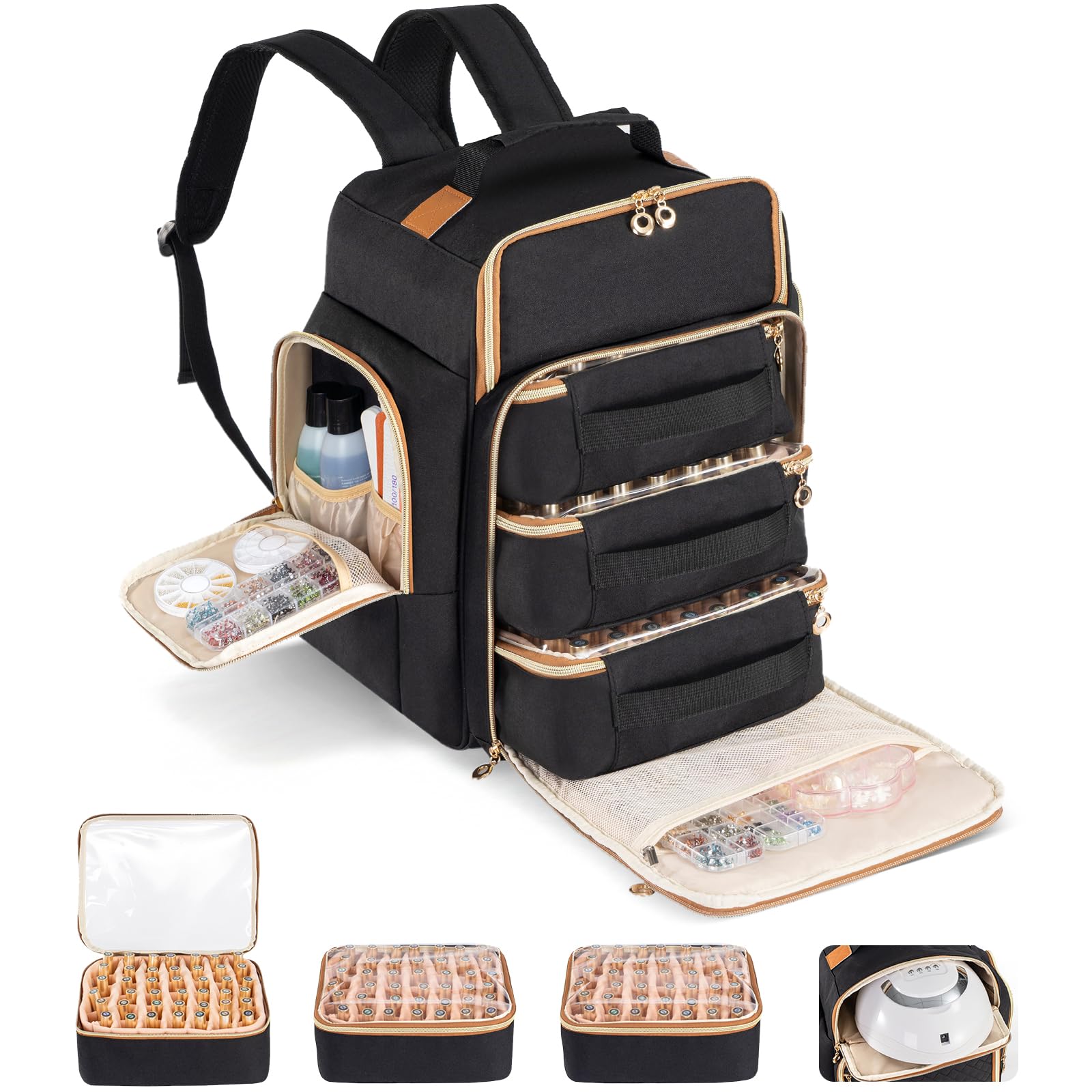 Photo 1 of Hautton Nail Polish Organizer Holds 126 Bottles, Extra Large Storage Bag with 3 individual drawers, Professional Sturdy Lamp Supplies Nail Polish Travel Case Gift for Manicurist -Black