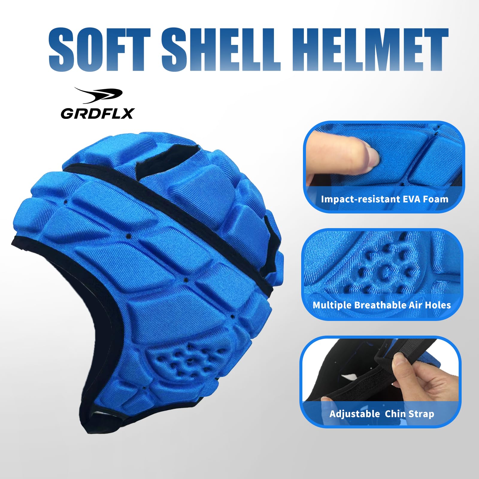 GRDFLX Soft Shell Flag Football Helmet Padded Rugby Helmet 7v7 Protective Headguard for Youth Kids Adults